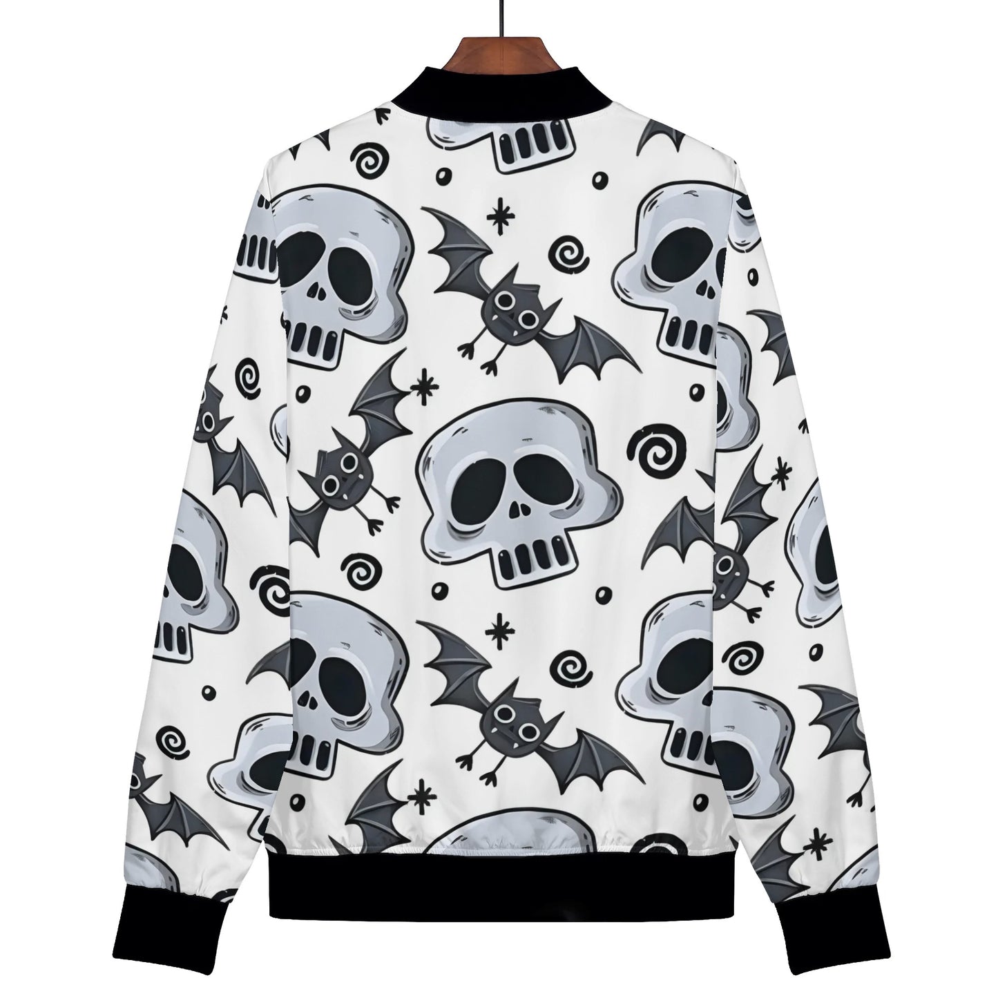 Womens Zip Up Gothic Skull Pattern Printed Bomber Jacket - NocturnalExpressions