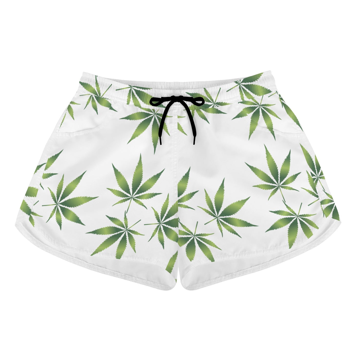 Womens Potleaf Pattern Casual Beach Shorts with Drawstrings - NocturnalExpressions