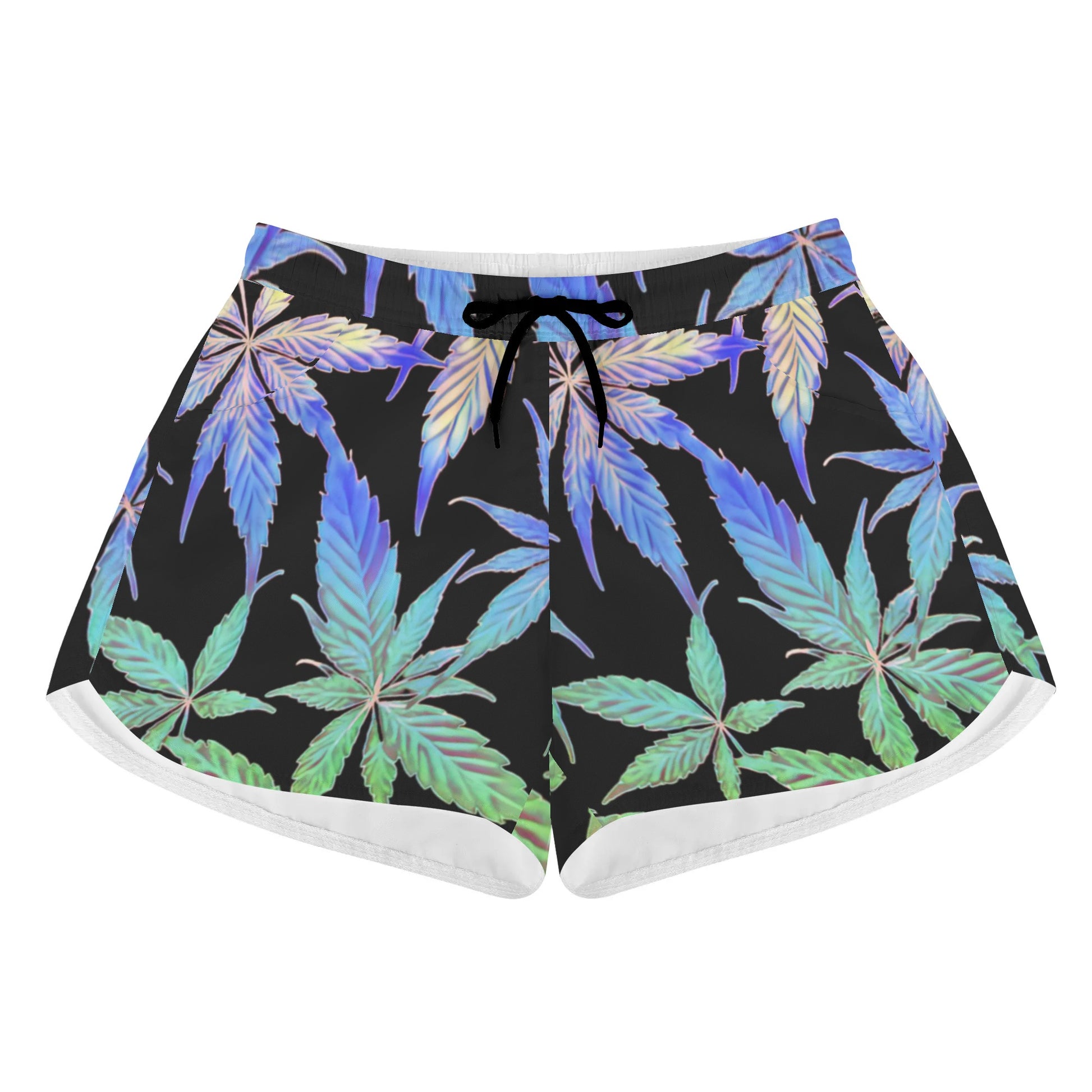 Womens Potleaf Pattern Casual Beach Shorts with Drawstrings - NocturnalExpressions