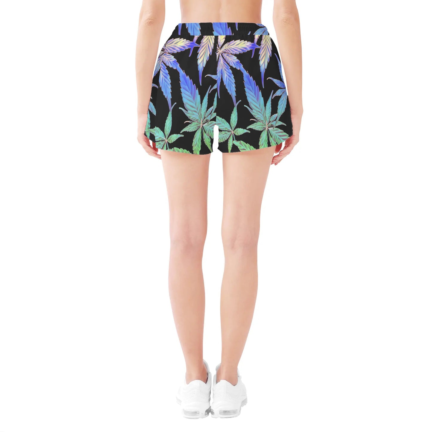 Womens Potleaf Pattern Casual Beach Shorts with Drawstrings - NocturnalExpressions