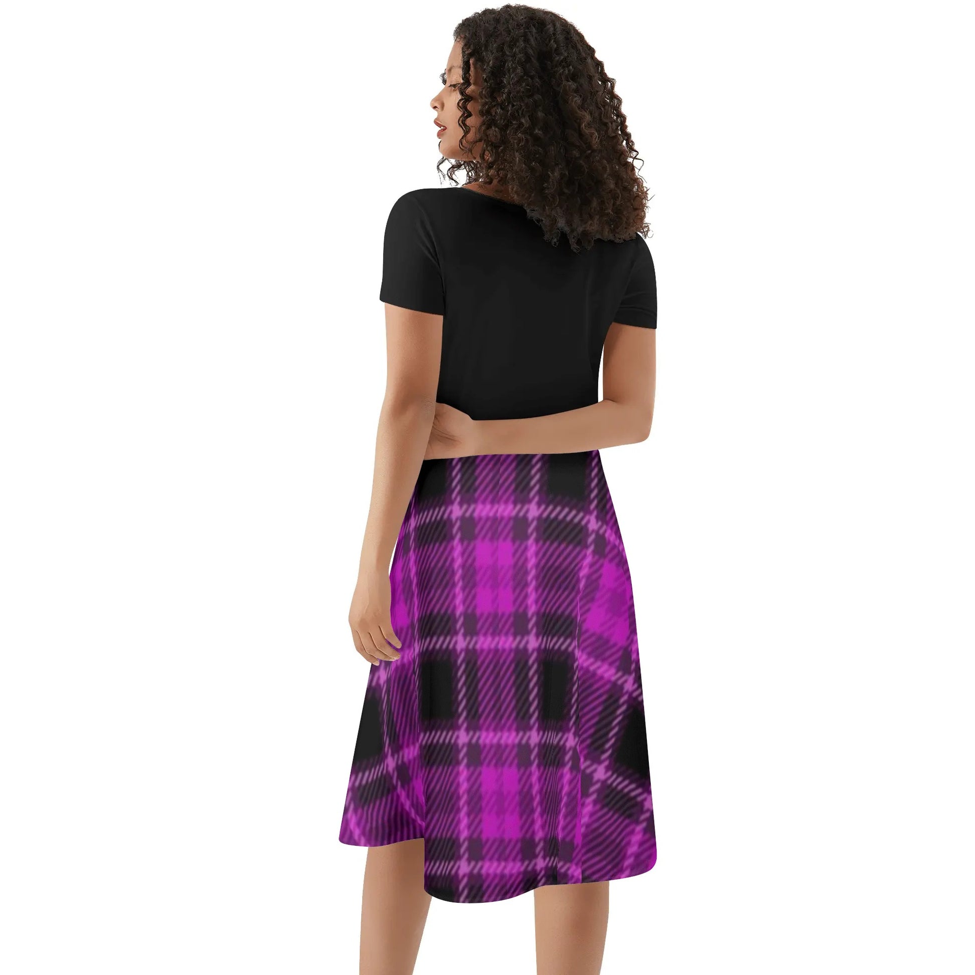 Womens Black Top Pink and Black Plaid Skirt Ruffle Summer Dress - NocturnalExpressions