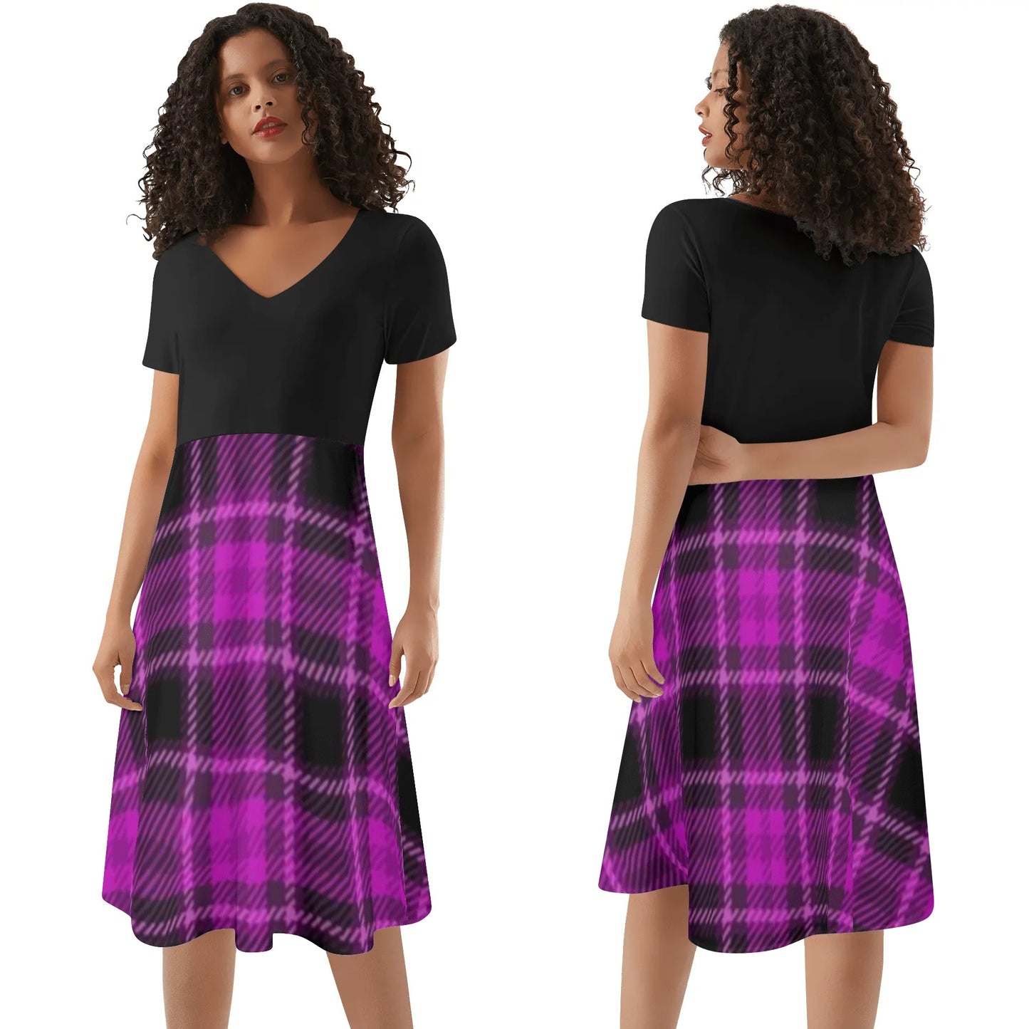 Womens Black Top Pink and Black Plaid Skirt Ruffle Summer Dress - NocturnalExpressions