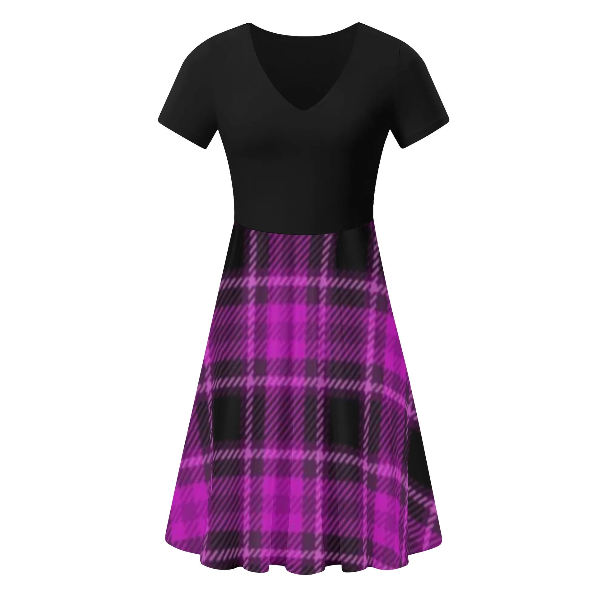 Womens Black Top Pink and Black Plaid Skirt Ruffle Summer Dress - NocturnalExpressions