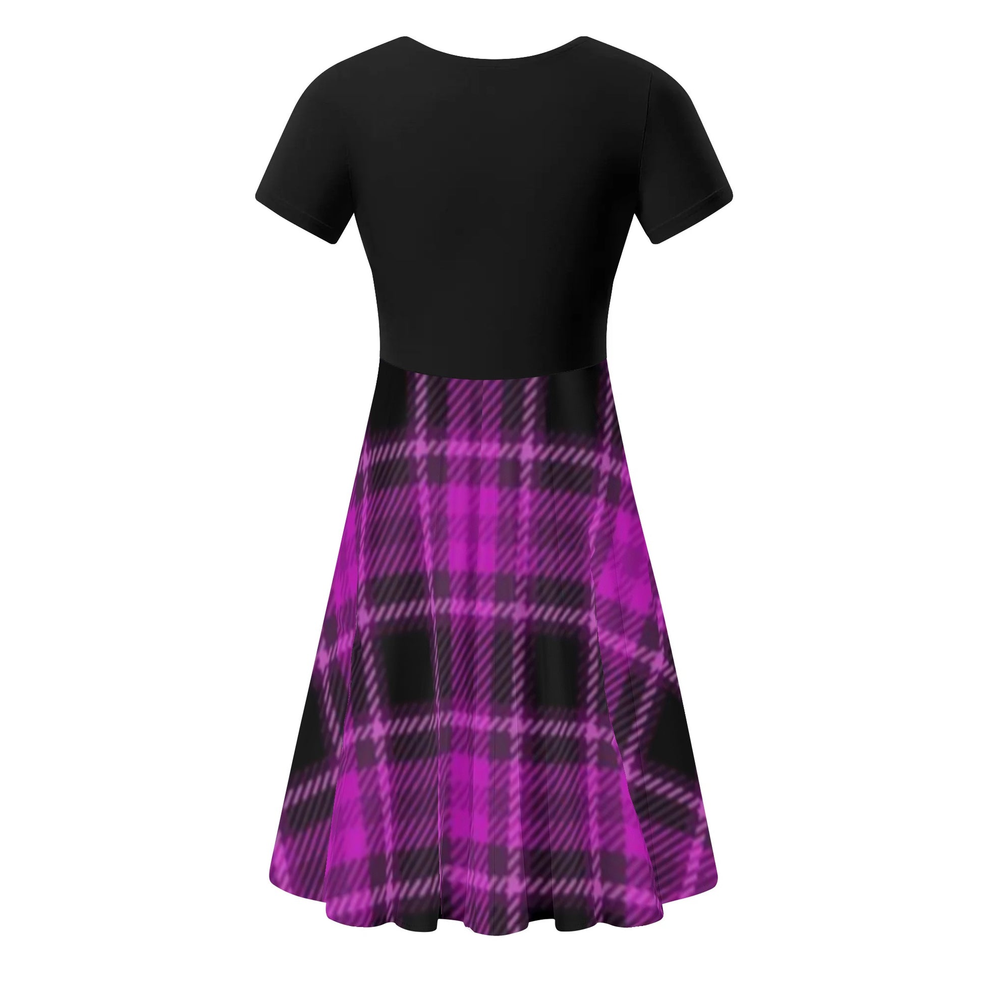 Womens Black Top Pink and Black Plaid Skirt Ruffle Summer Dress - NocturnalExpressions