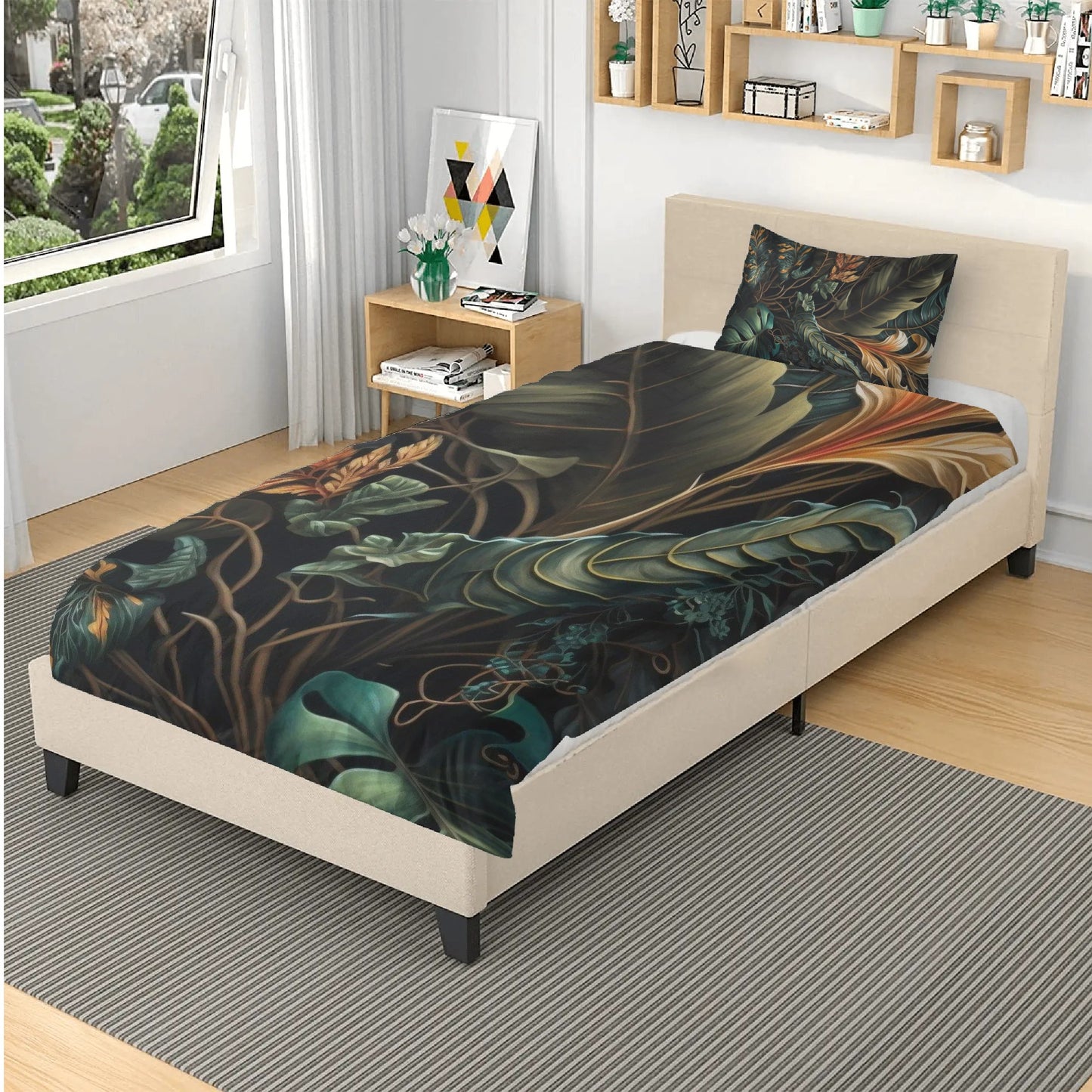 3 PC Tropical Botanical Print Bedding Set - NocturnalExpressions