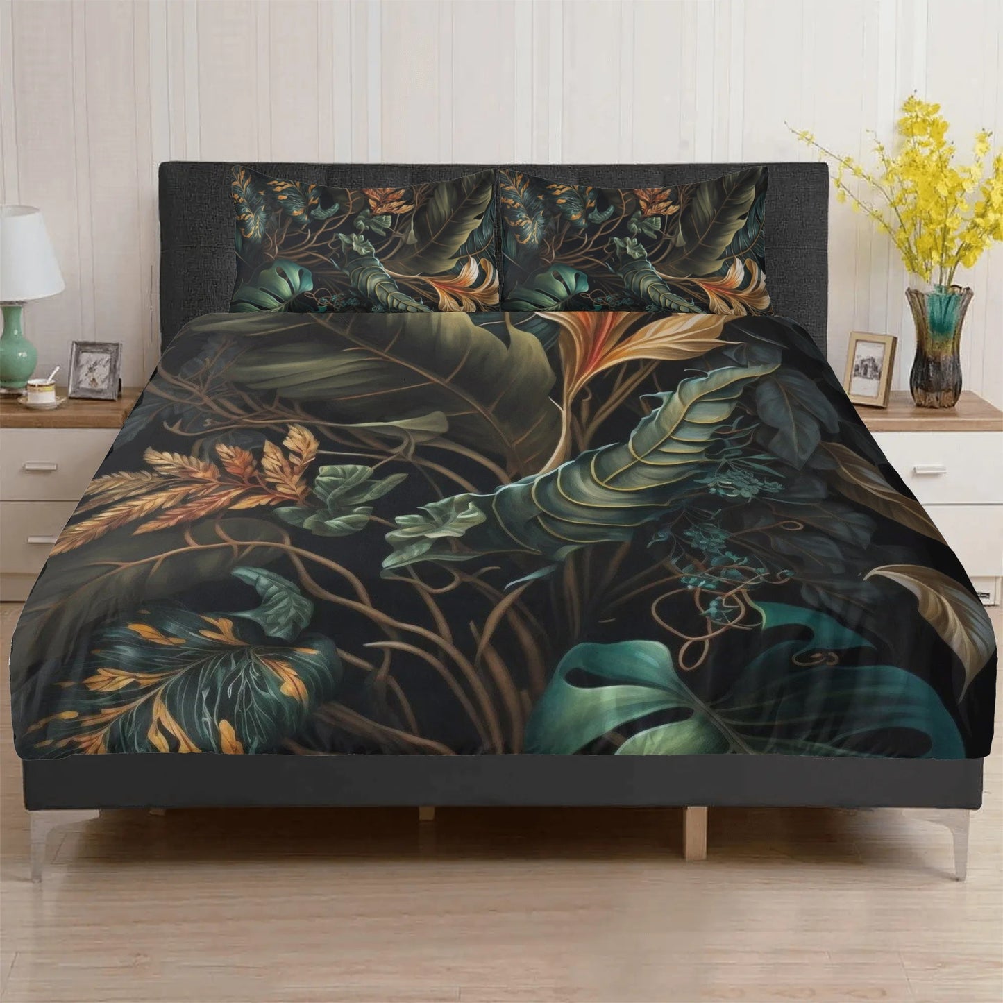 3 PC Tropical Botanical Print Bedding Set - NocturnalExpressions