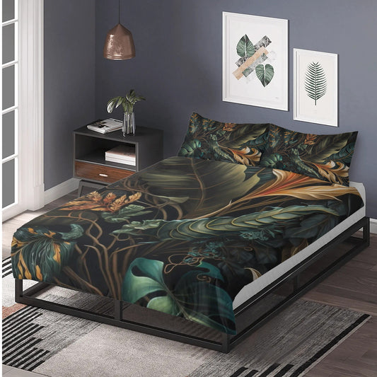 3 PC Tropical Botanical Print Bedding Set - NocturnalExpressions