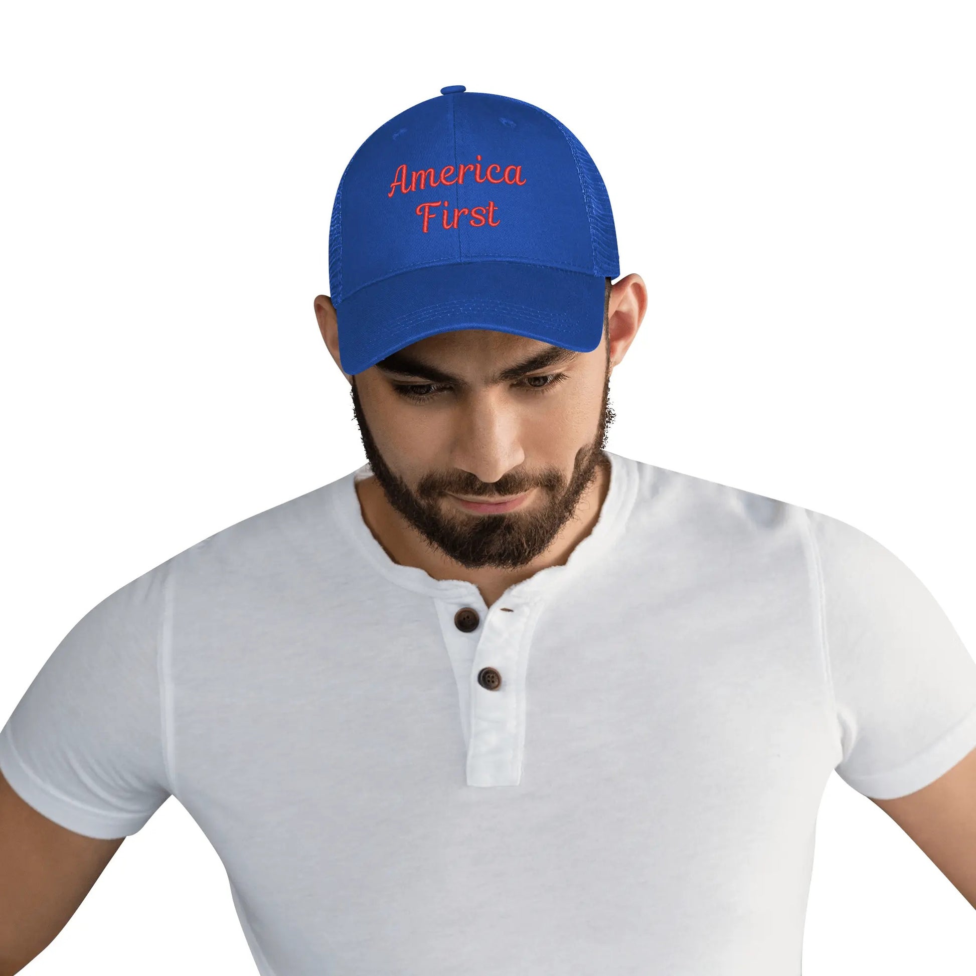 America First Emobrideried Trucker Hat - NocturnalExpressions