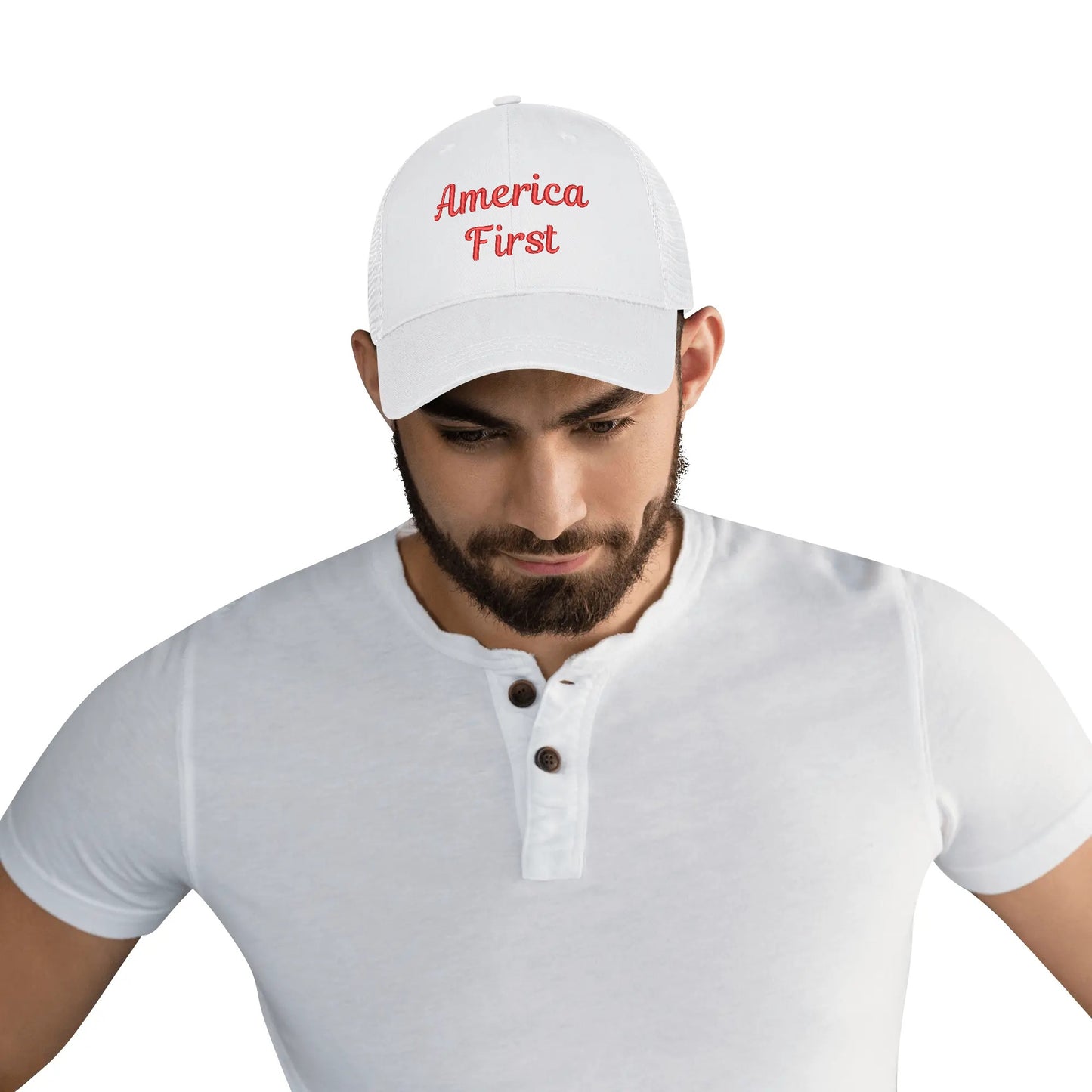 America First Emobrideried Trucker Hat - NocturnalExpressions