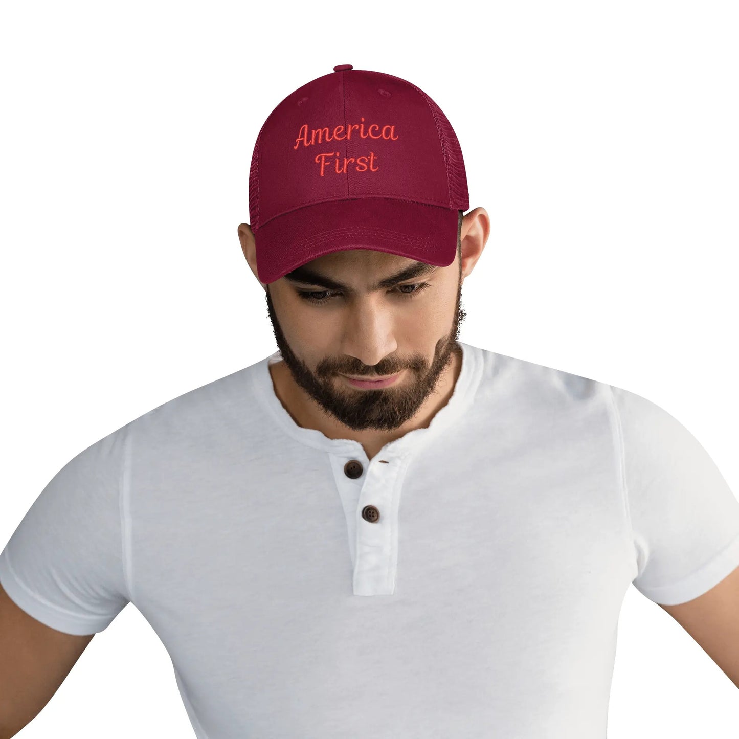 America First Emobrideried Trucker Hat - NocturnalExpressions