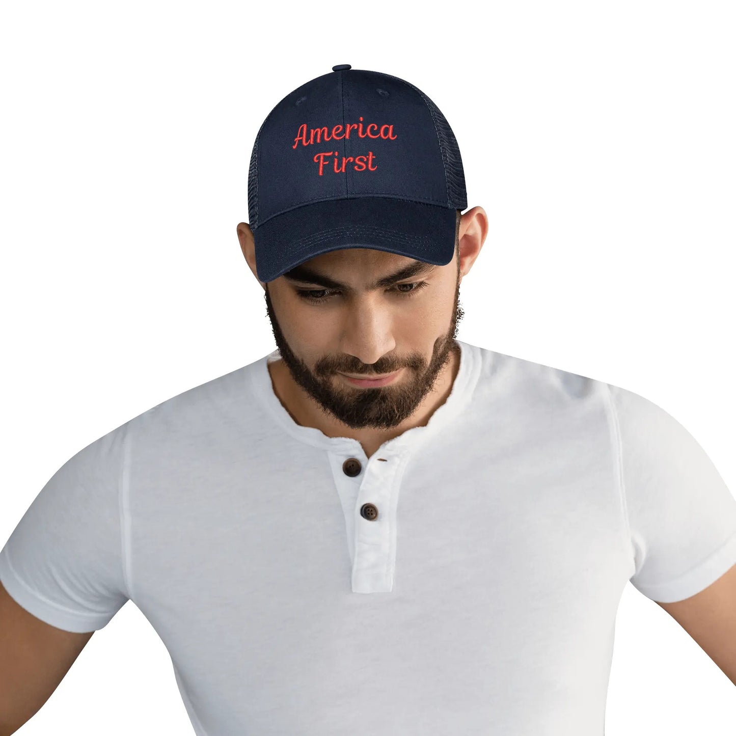 America First Emobrideried Trucker Hat - NocturnalExpressions