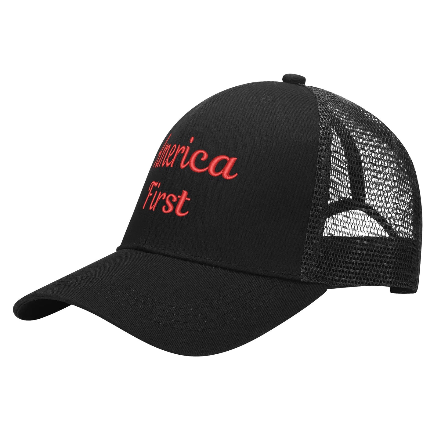 America First Emobrideried Trucker Hat - NocturnalExpressions