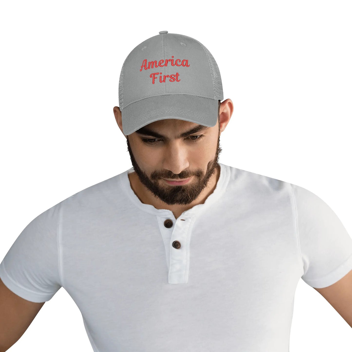 America First Emobrideried Trucker Hat - NocturnalExpressions