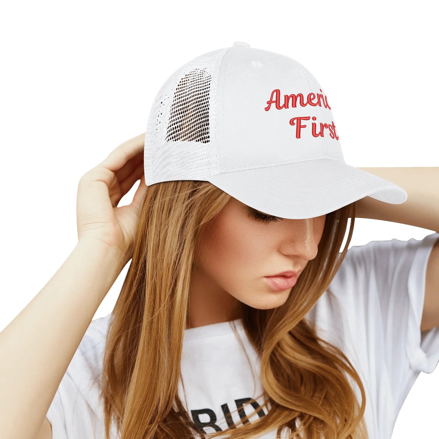 America First Emobrideried Trucker Hat - NocturnalExpressions