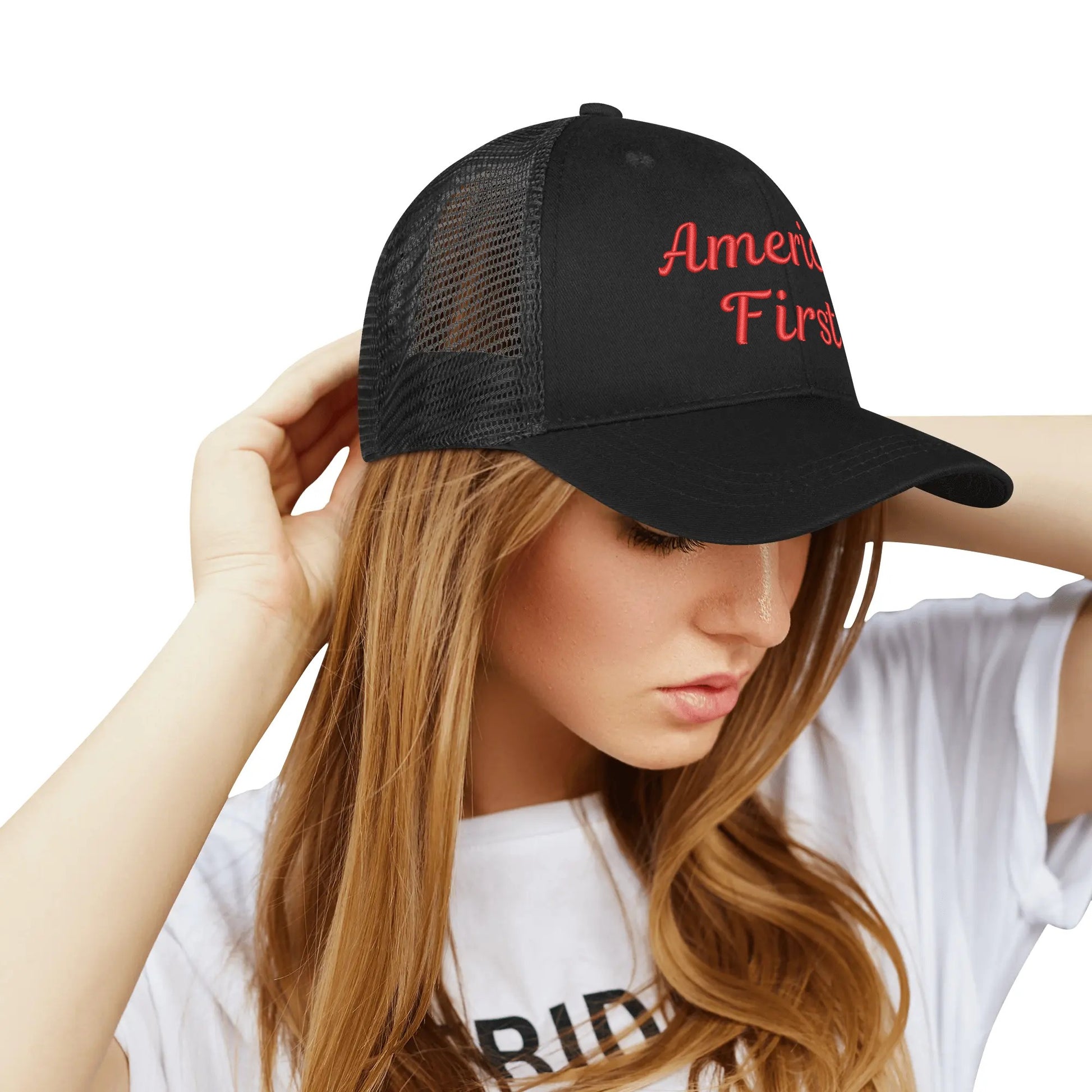 America First Emobrideried Trucker Hat - NocturnalExpressions