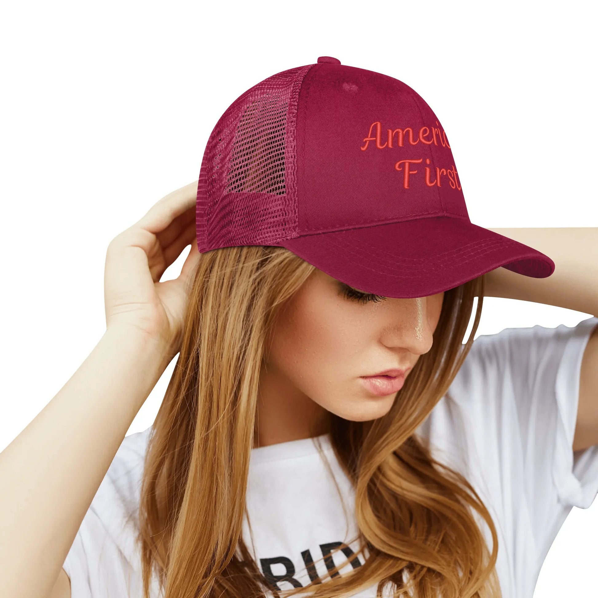 America First Emobrideried Trucker Hat - NocturnalExpressions