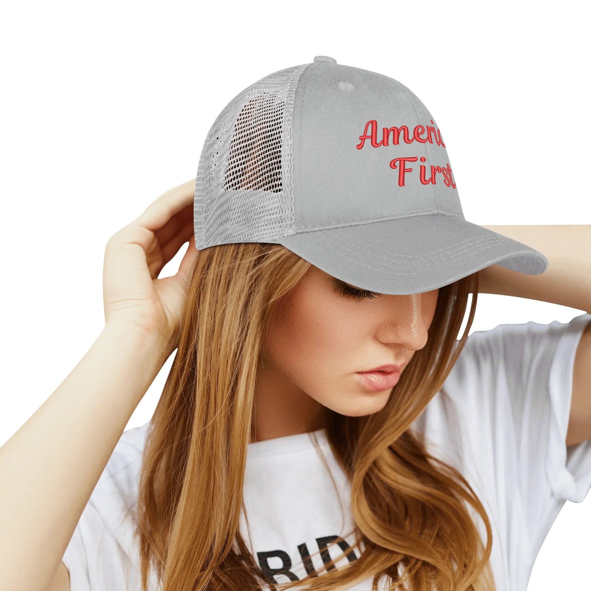 America First Emobrideried Trucker Hat - NocturnalExpressions