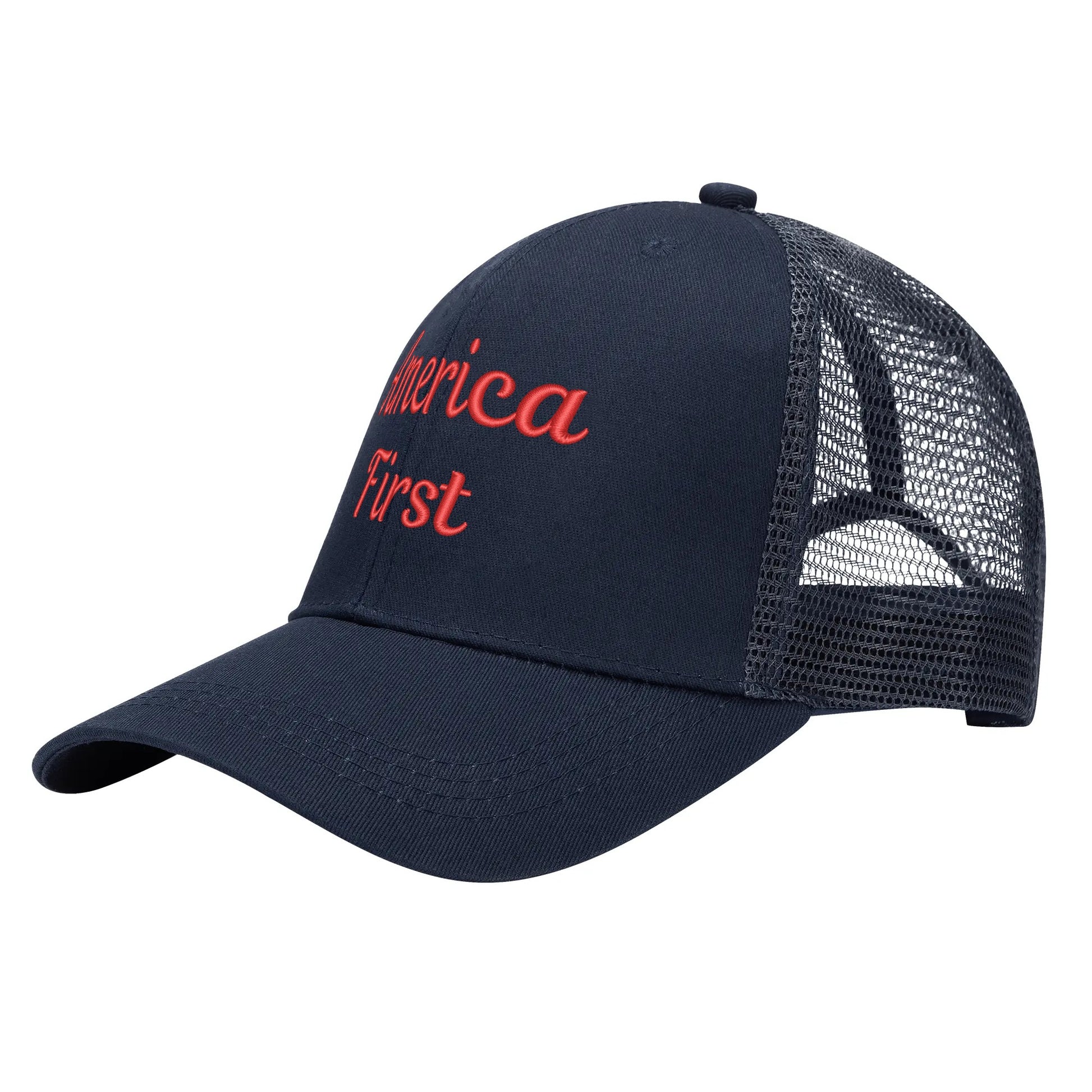 America First Emobrideried Trucker Hat - NocturnalExpressions