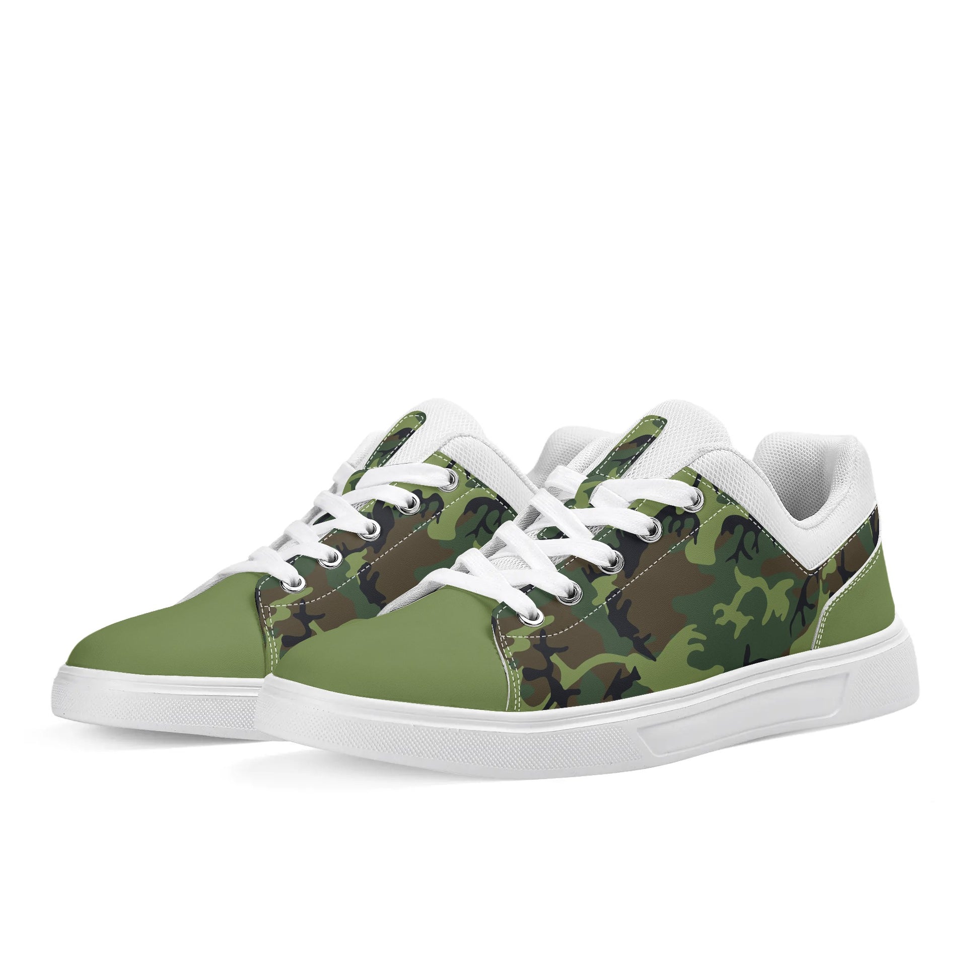 Camouflage PU Leather Low Top Skateboard Shoes with Flag Graphic - NocturnalExpressions