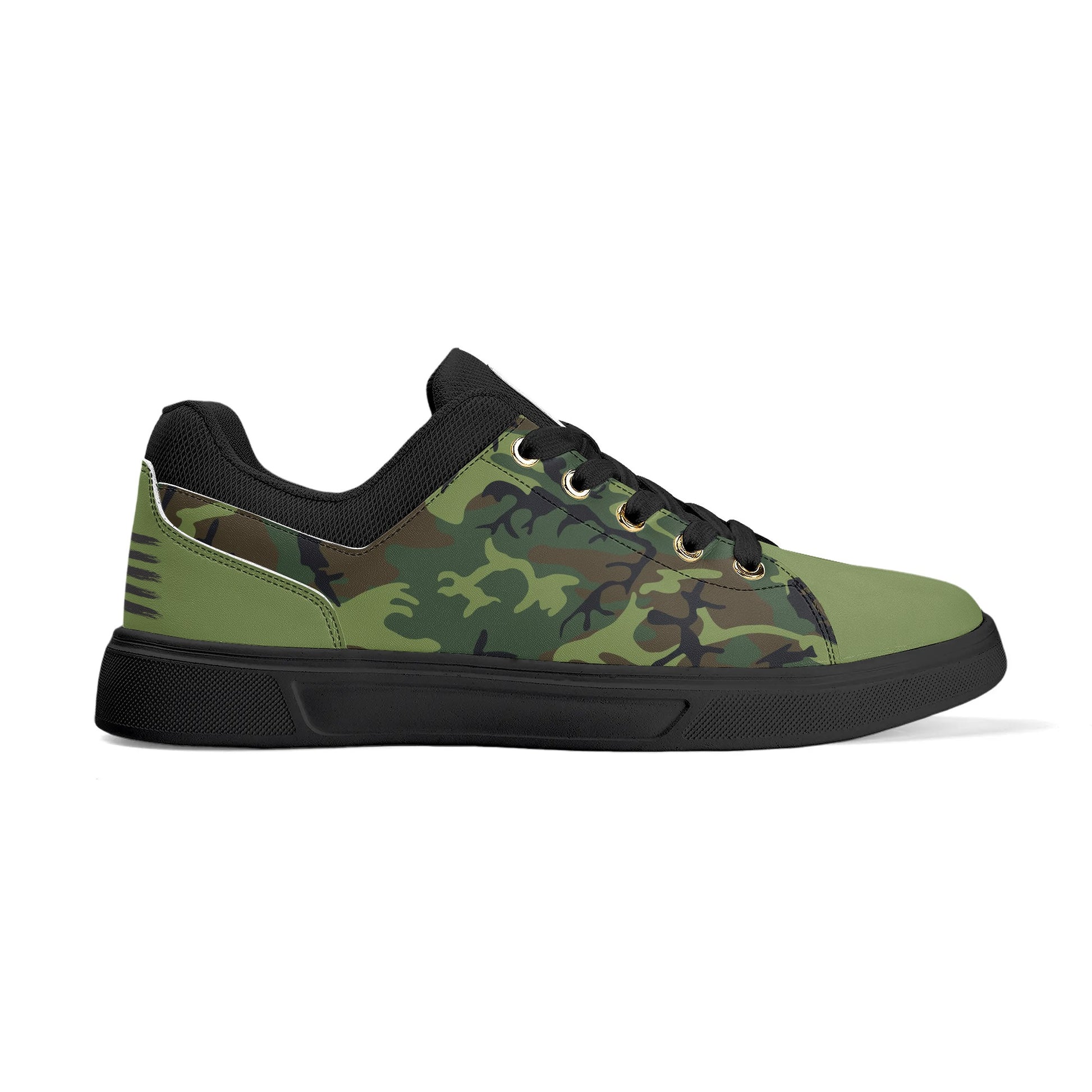 Camouflage PU Leather Low Top Skateboard Shoes with Flag Graphic - NocturnalExpressions