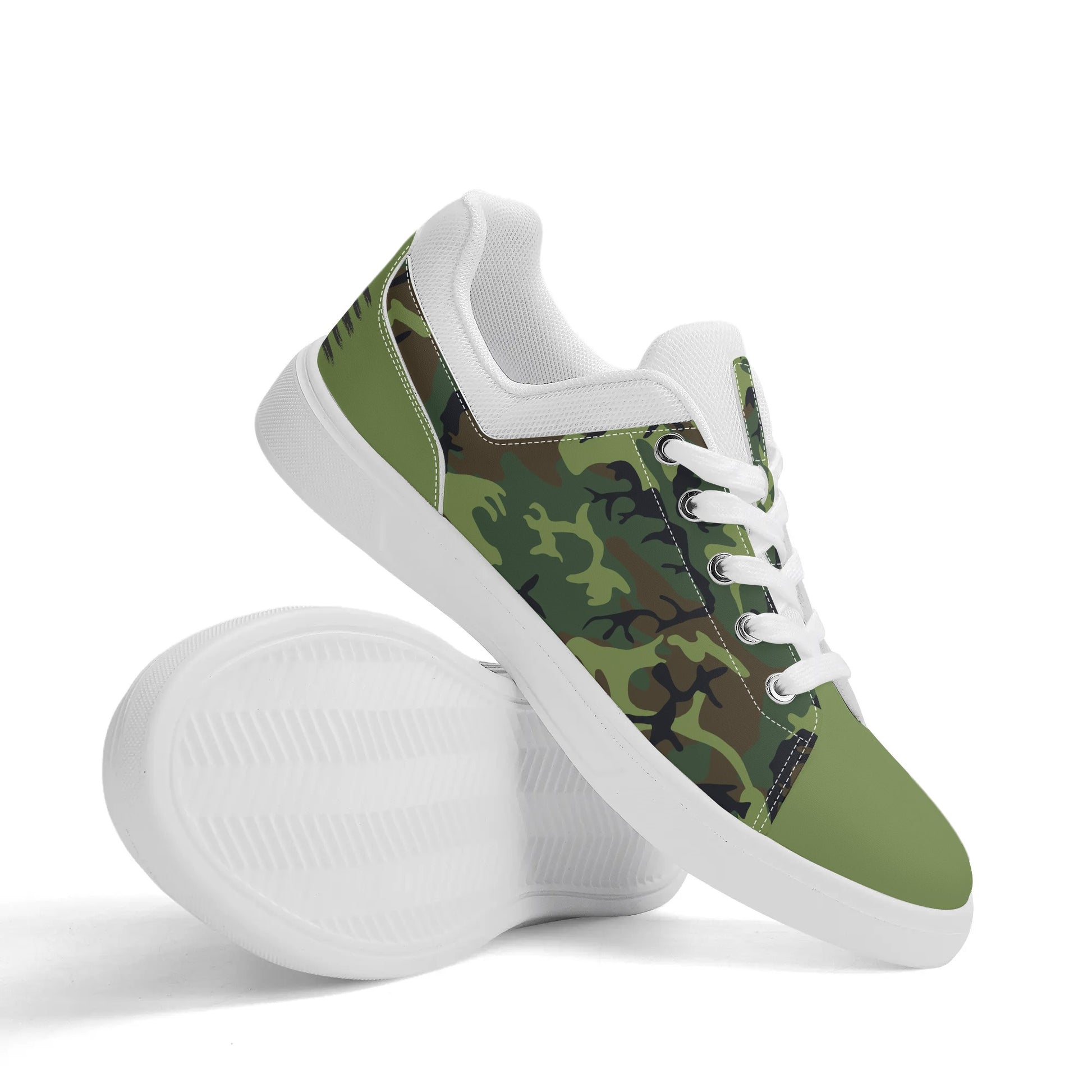 Camouflage PU Leather Low Top Skateboard Shoes with Flag Graphic - NocturnalExpressions