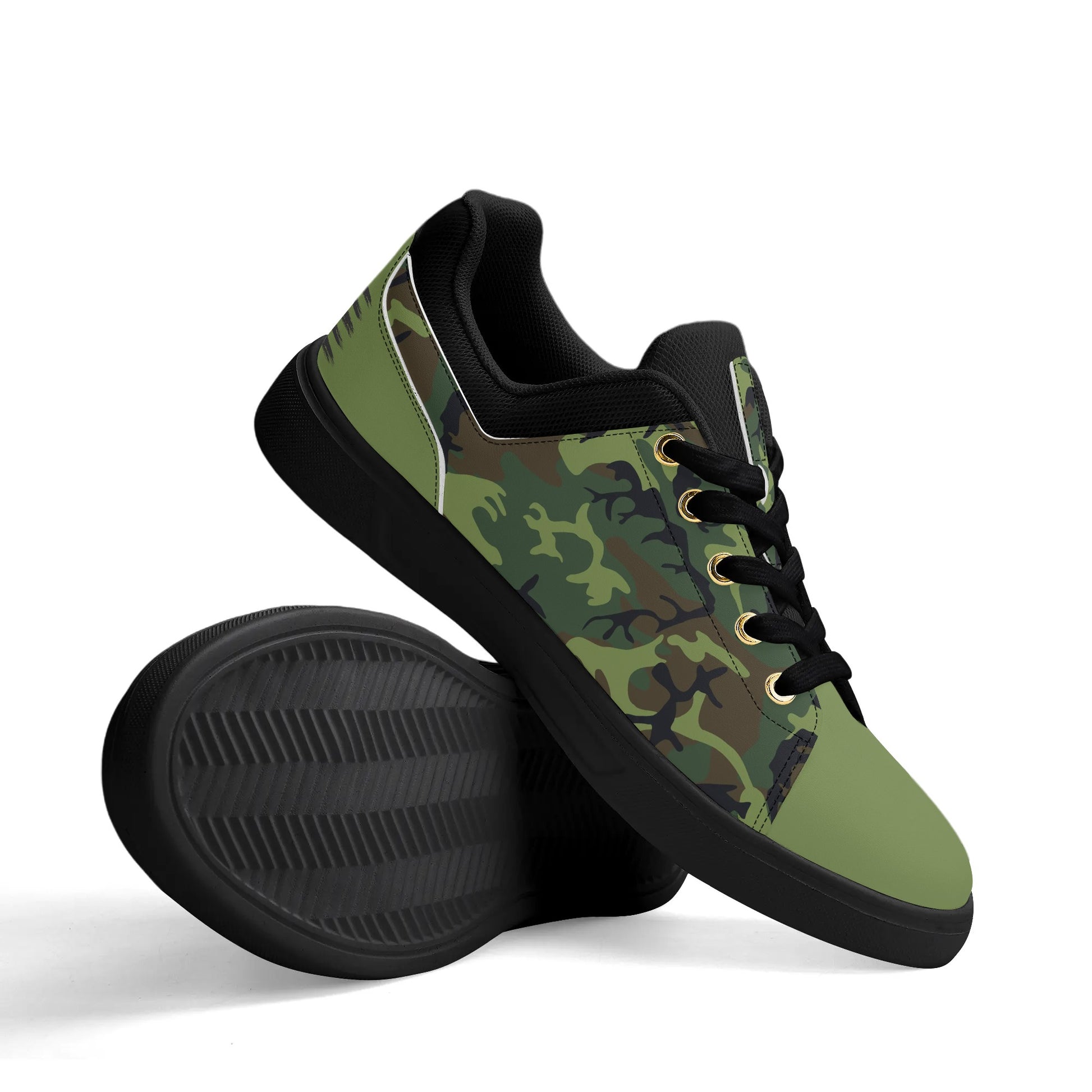 Camouflage PU Leather Low Top Skateboard Shoes with Flag Graphic - NocturnalExpressions