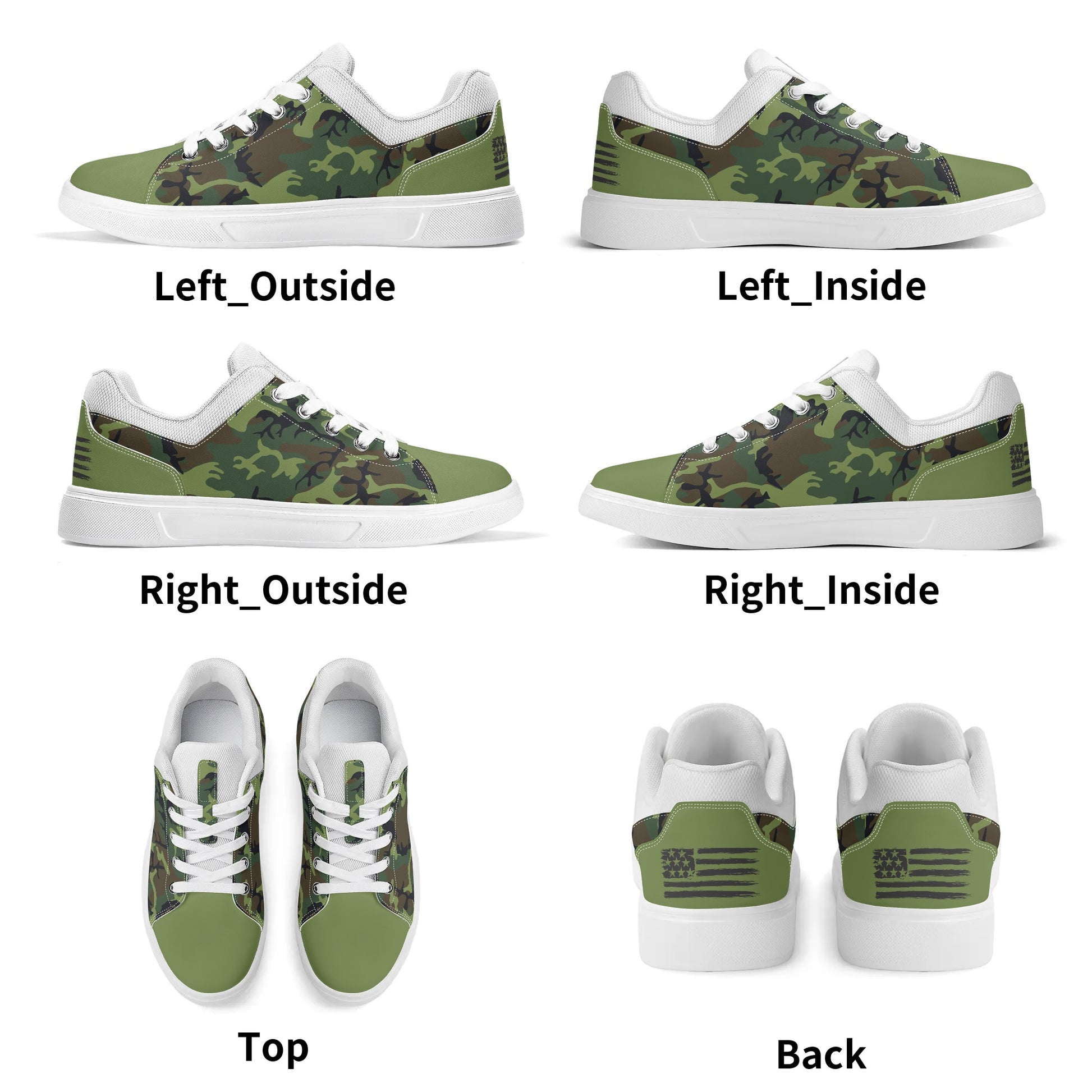 Camouflage PU Leather Low Top Skateboard Shoes with Flag Graphic - NocturnalExpressions