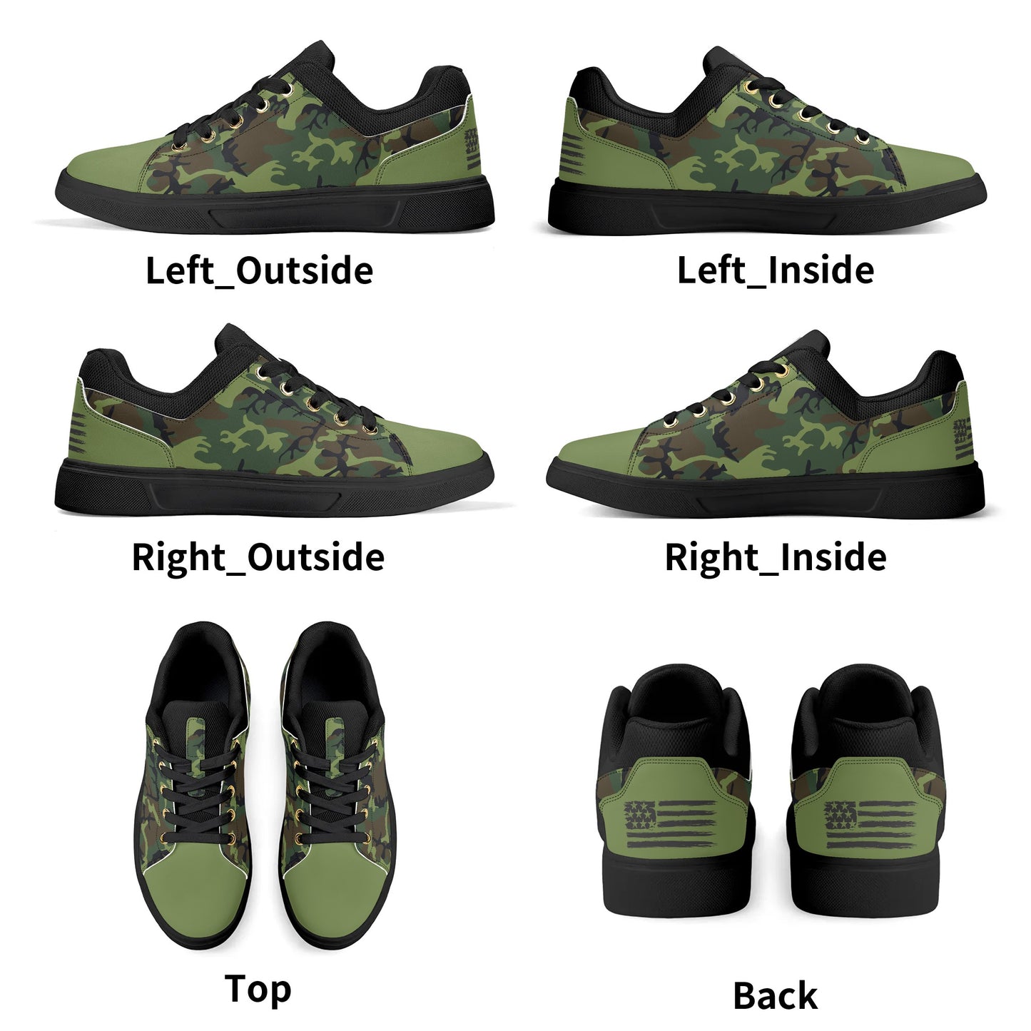 Camouflage PU Leather Low Top Skateboard Shoes with Flag Graphic - NocturnalExpressions