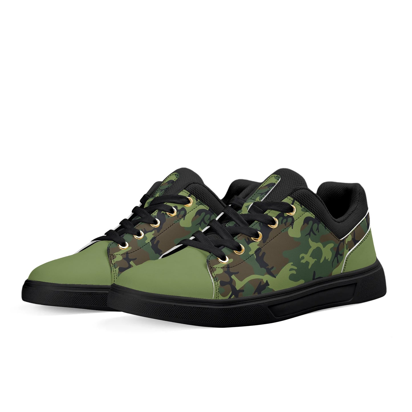 Camouflage PU Leather Low Top Skateboard Shoes with Flag Graphic - NocturnalExpressions