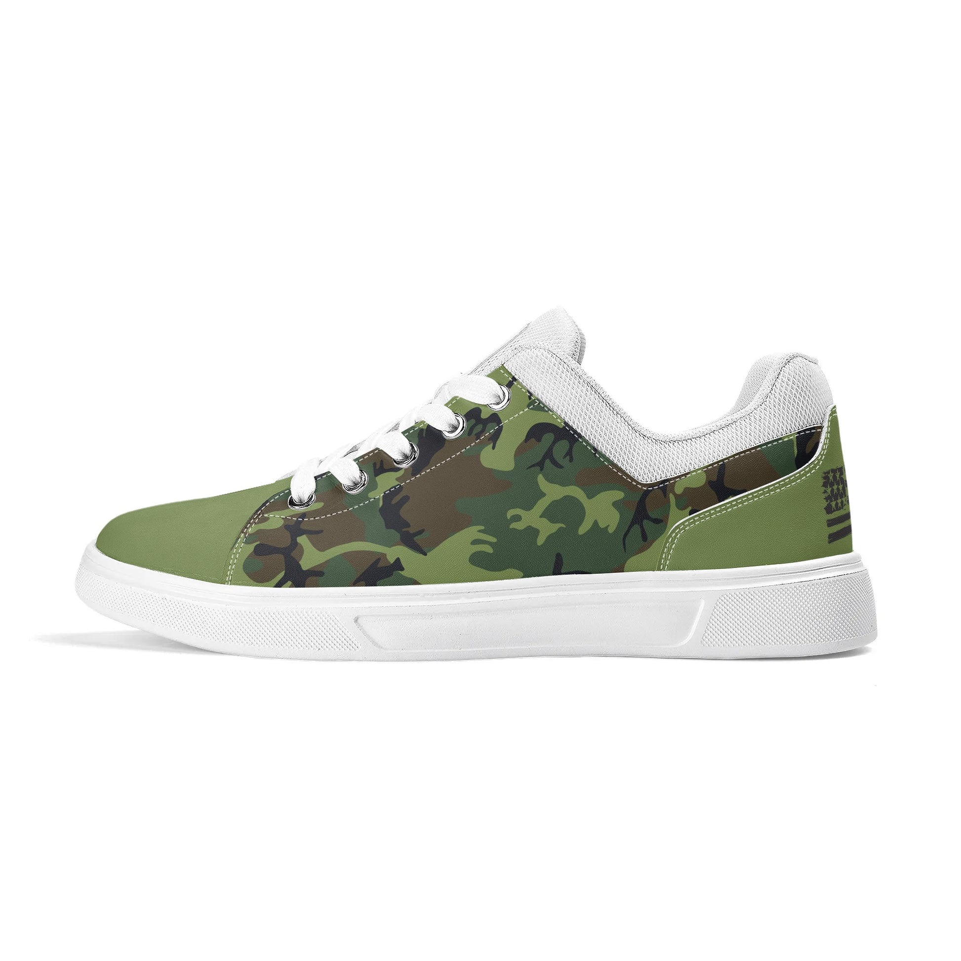 Camouflage PU Leather Low Top Skateboard Shoes with Flag Graphic - NocturnalExpressions