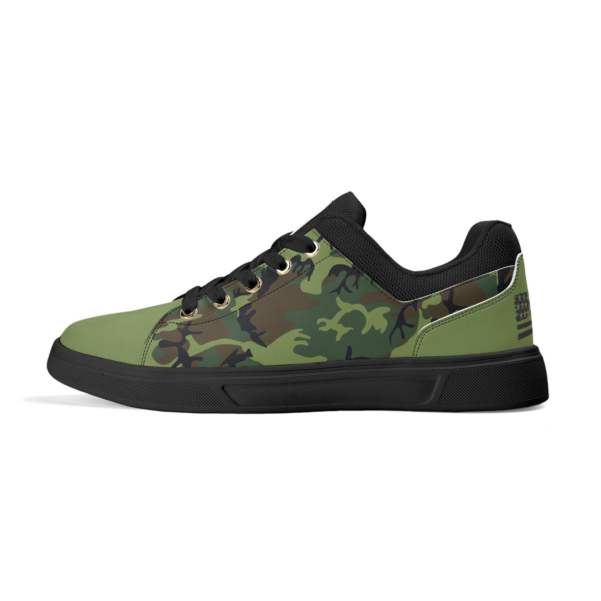 Camouflage PU Leather Low Top Skateboard Shoes with Flag Graphic - NocturnalExpressions