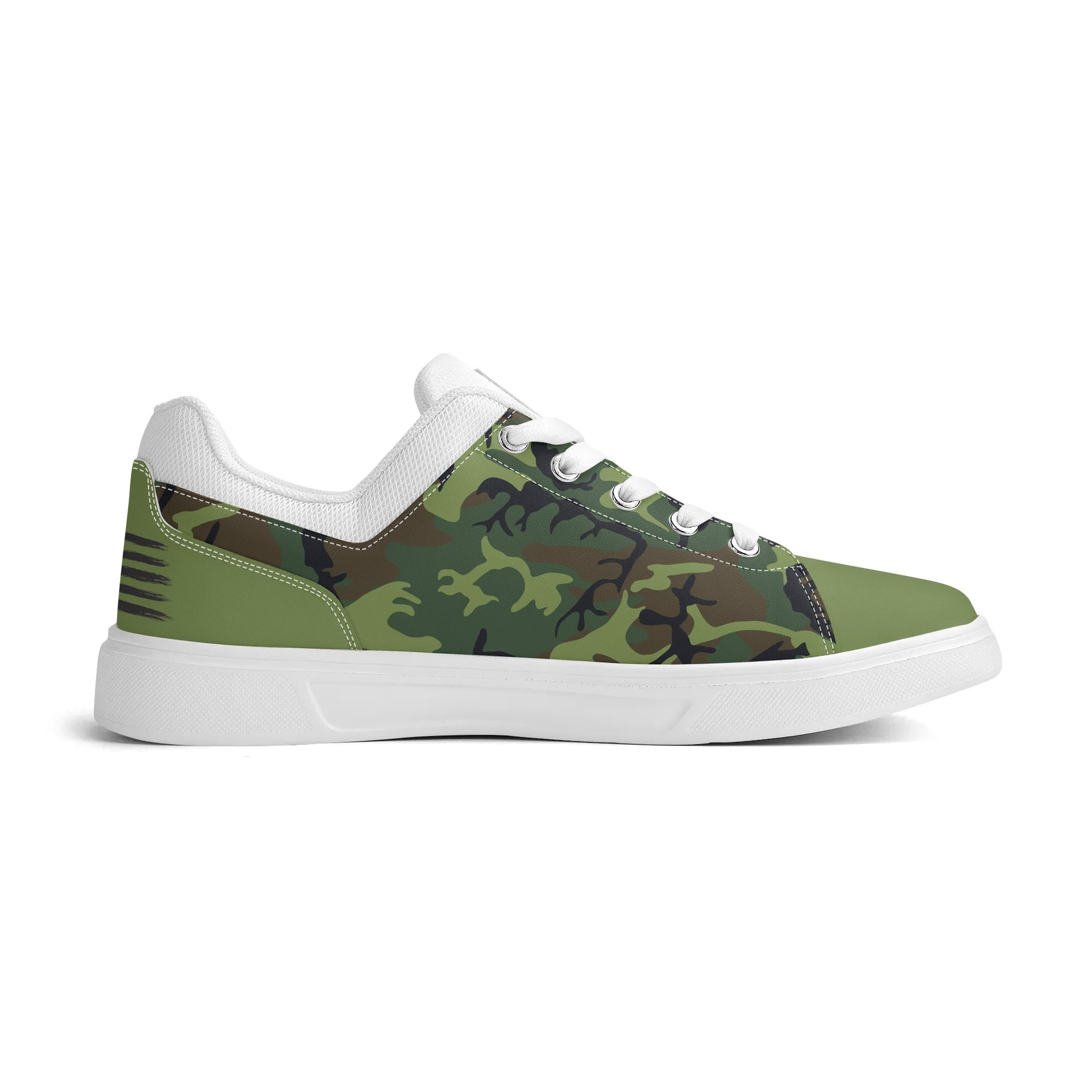 Camouflage PU Leather Low Top Skateboard Shoes with Flag Graphic - NocturnalExpressions