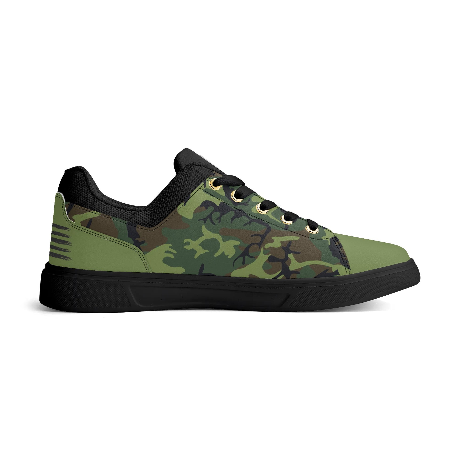 Camouflage PU Leather Low Top Skateboard Shoes with Flag Graphic - NocturnalExpressions