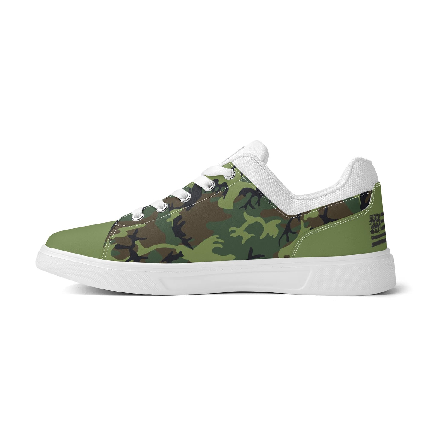 Camouflage PU Leather Low Top Skateboard Shoes with Flag Graphic - NocturnalExpressions