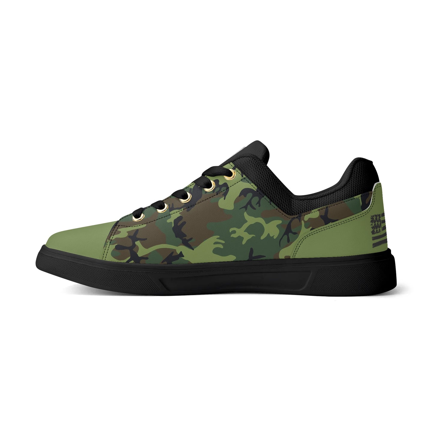 Camouflage PU Leather Low Top Skateboard Shoes with Flag Graphic - NocturnalExpressions