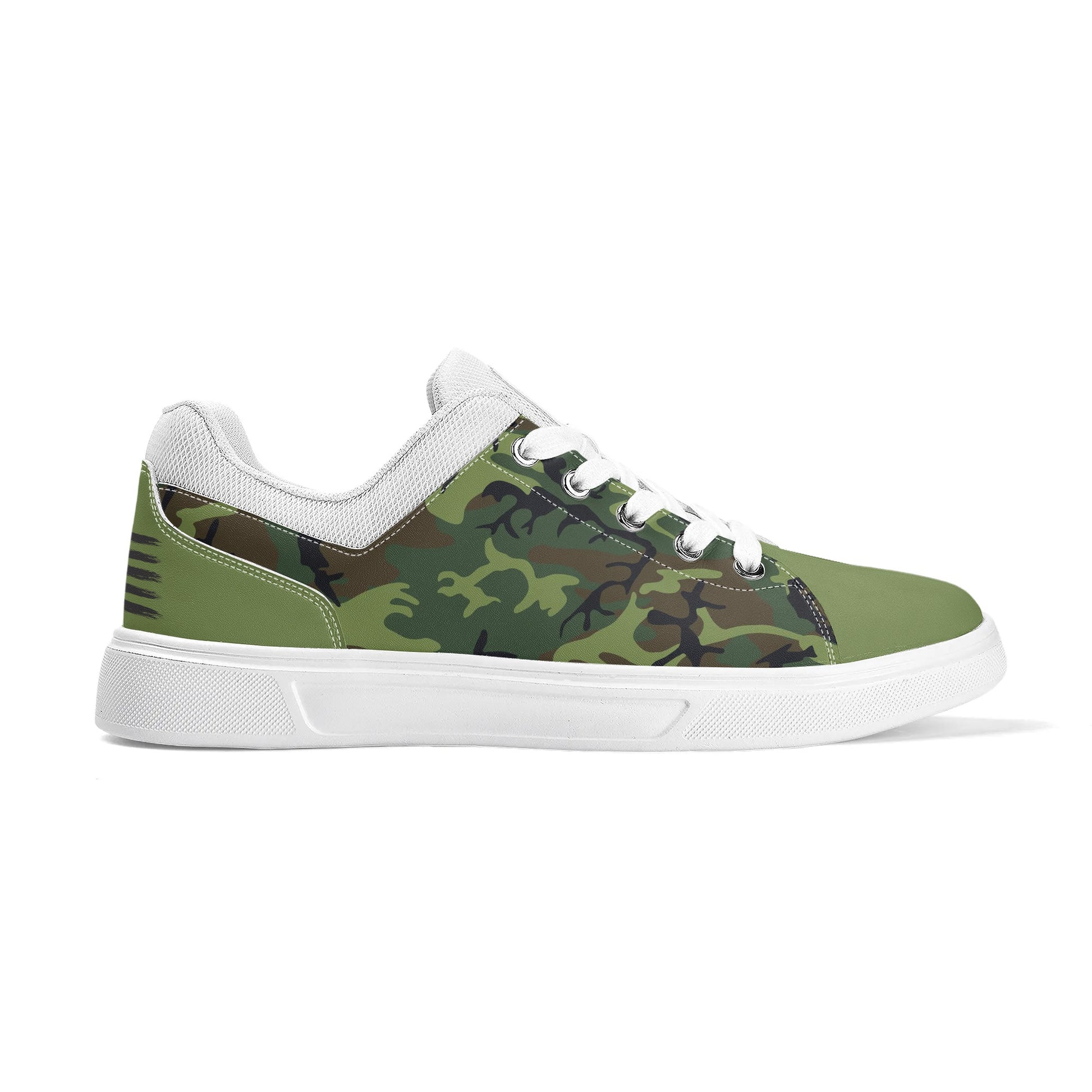 Camouflage PU Leather Low Top Skateboard Shoes with Flag Graphic - NocturnalExpressions