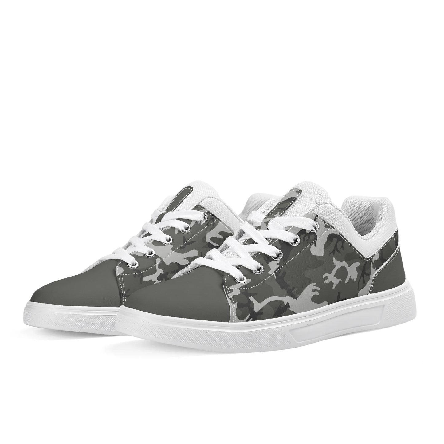 Camouflage PU Leather Low Top Skateboard Shoes with Flag Graphic - NocturnalExpressions