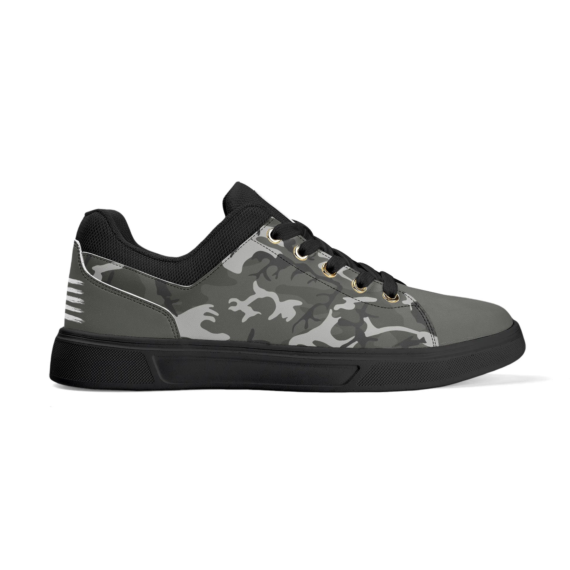 Camouflage PU Leather Low Top Skateboard Shoes with Flag Graphic - NocturnalExpressions