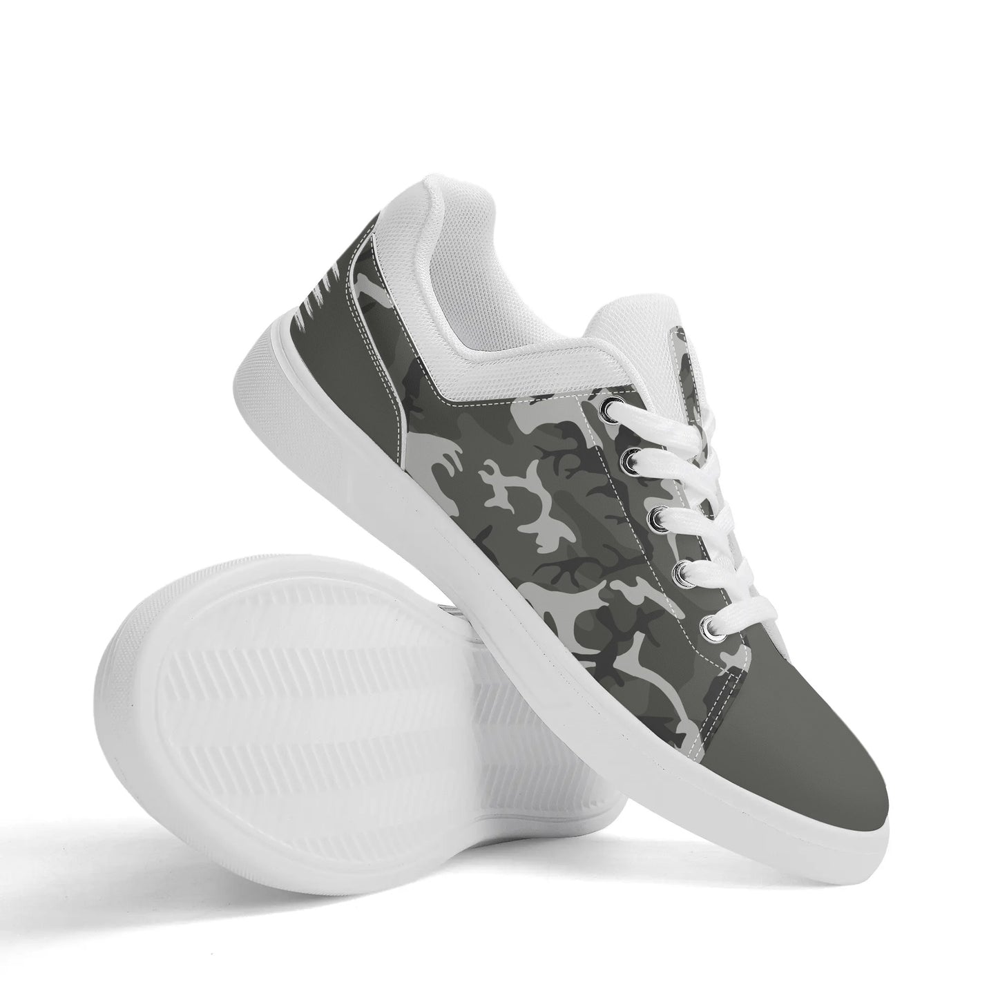 Camouflage PU Leather Low Top Skateboard Shoes with Flag Graphic - NocturnalExpressions