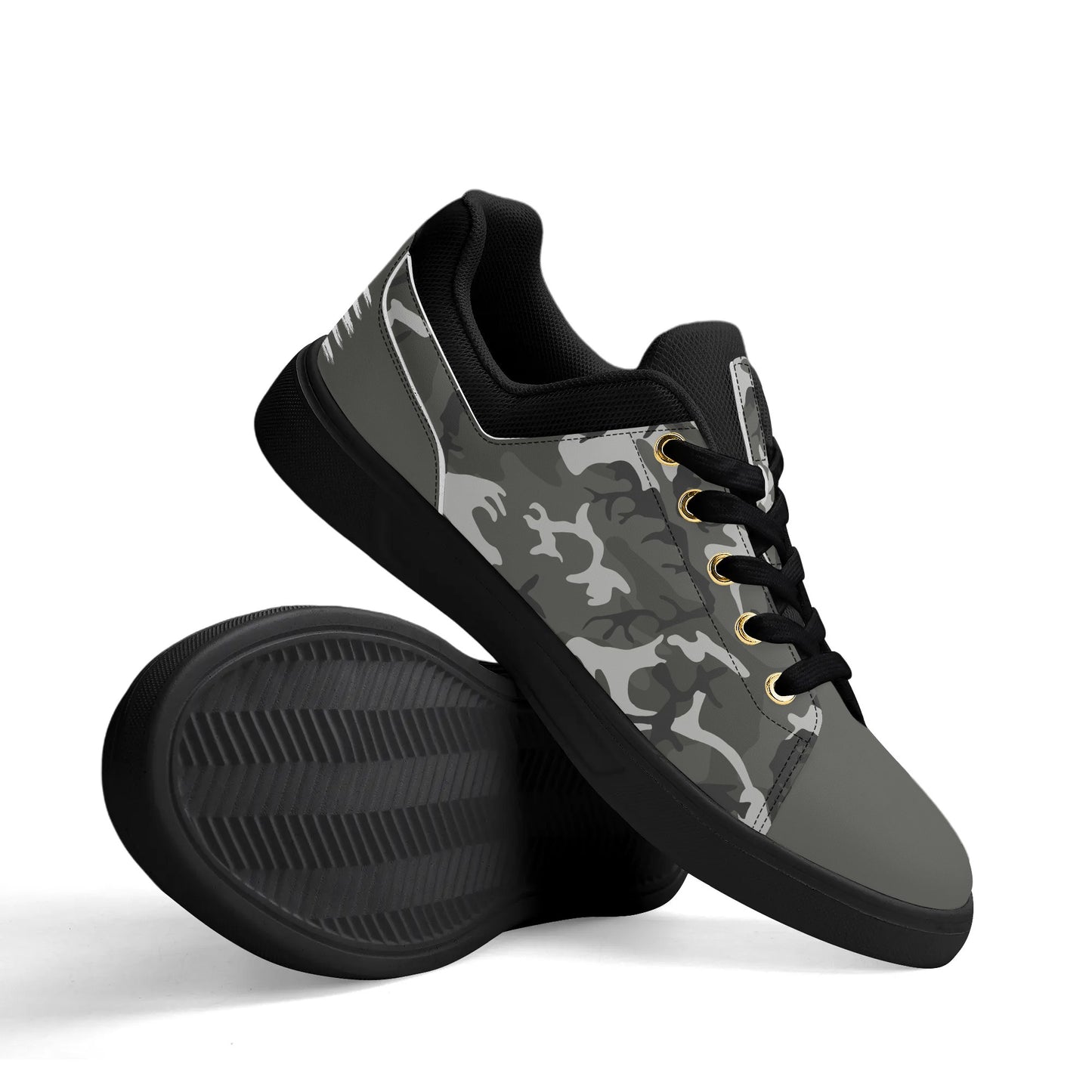 Camouflage PU Leather Low Top Skateboard Shoes with Flag Graphic - NocturnalExpressions