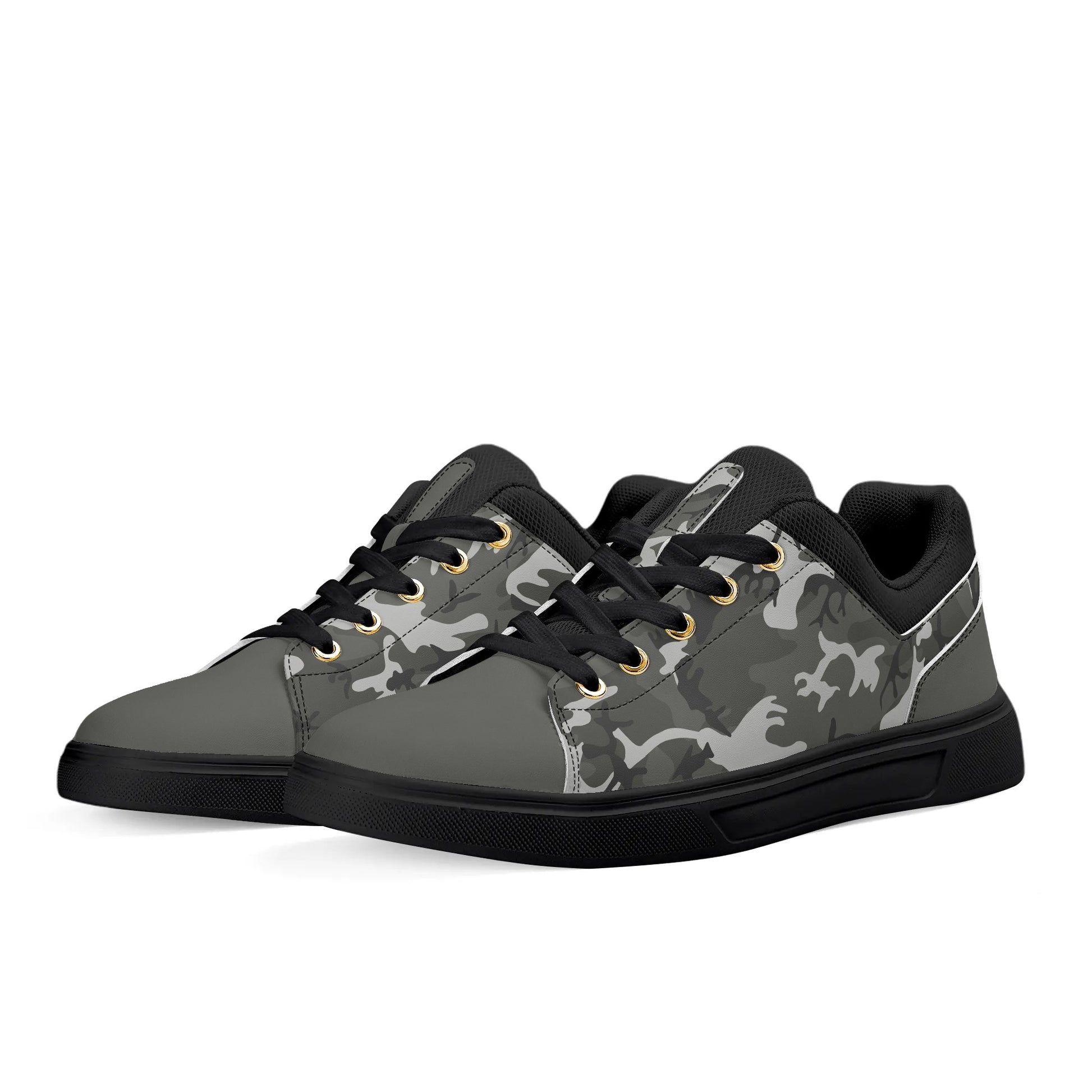 Camouflage PU Leather Low Top Skateboard Shoes with Flag Graphic - NocturnalExpressions