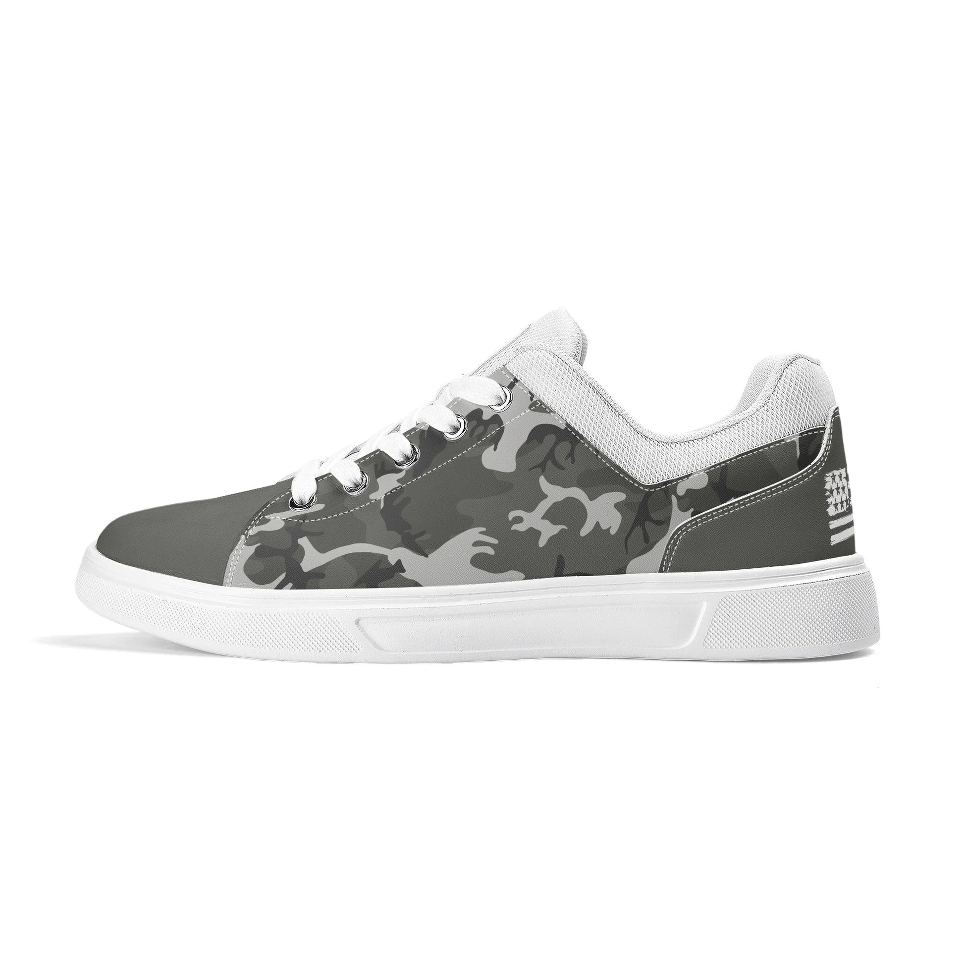 Camouflage PU Leather Low Top Skateboard Shoes with Flag Graphic - NocturnalExpressions