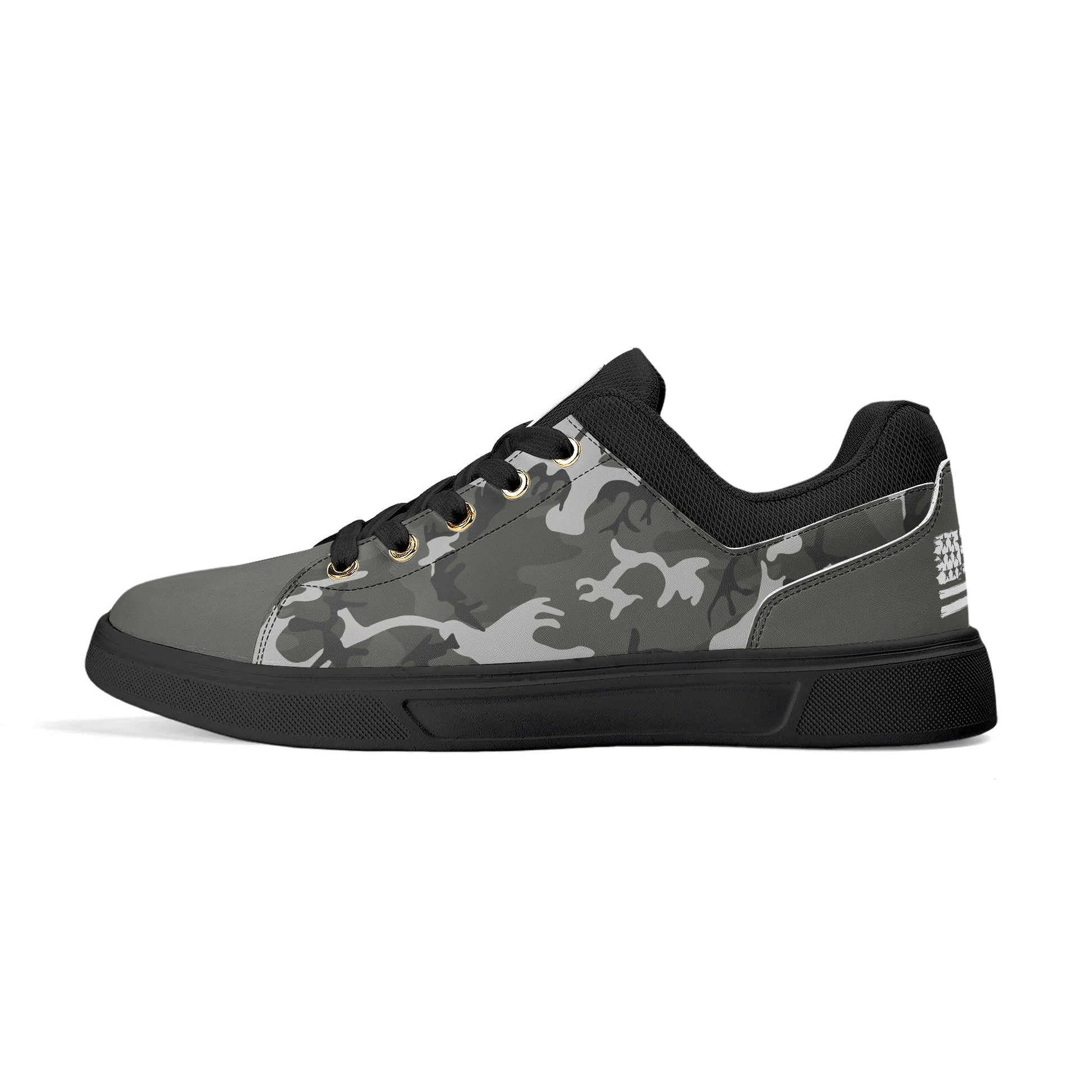 Camouflage PU Leather Low Top Skateboard Shoes with Flag Graphic - NocturnalExpressions