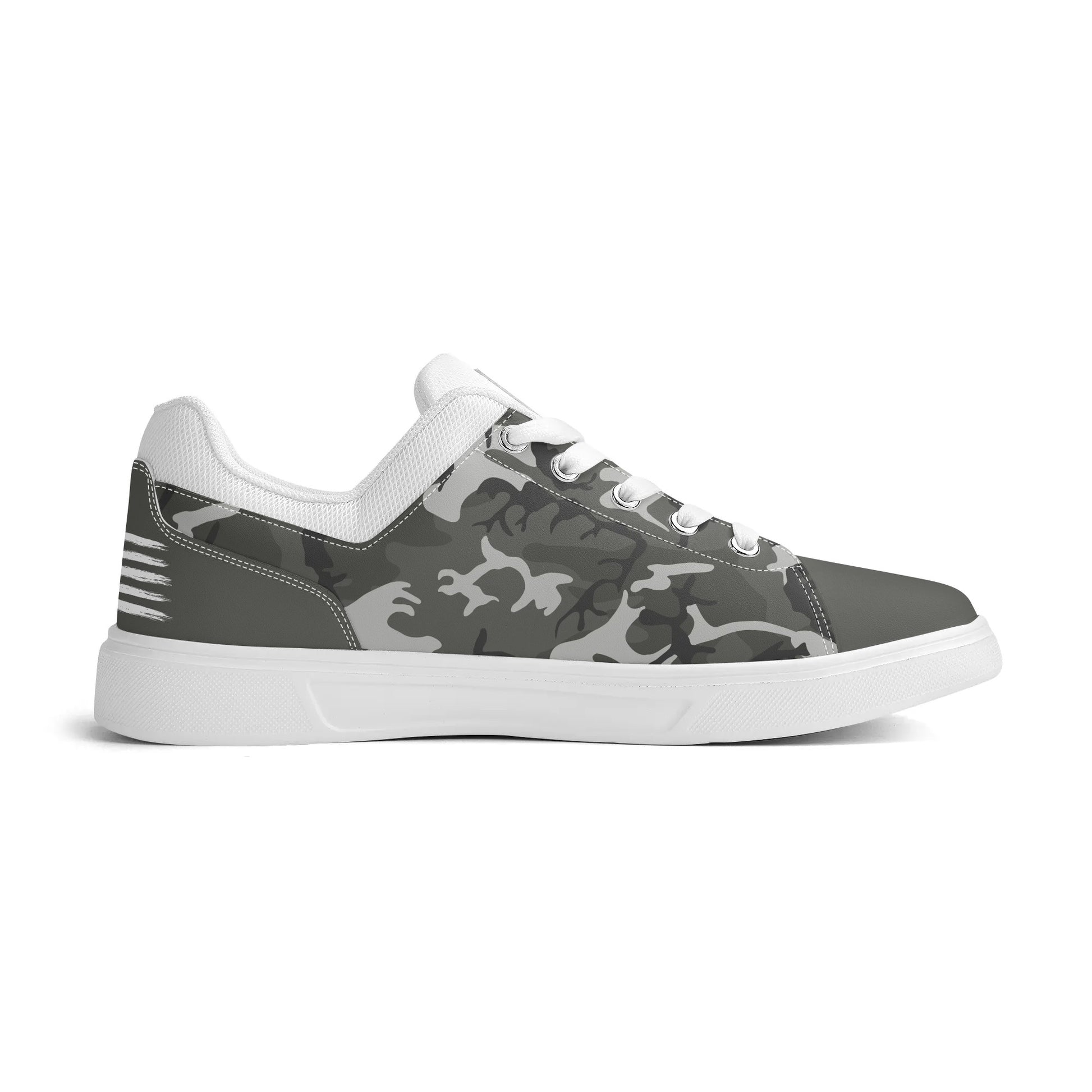 Camouflage PU Leather Low Top Skateboard Shoes with Flag Graphic - NocturnalExpressions