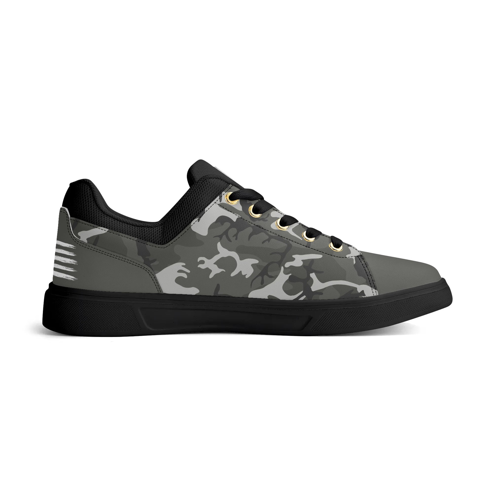 Camouflage PU Leather Low Top Skateboard Shoes with Flag Graphic - NocturnalExpressions