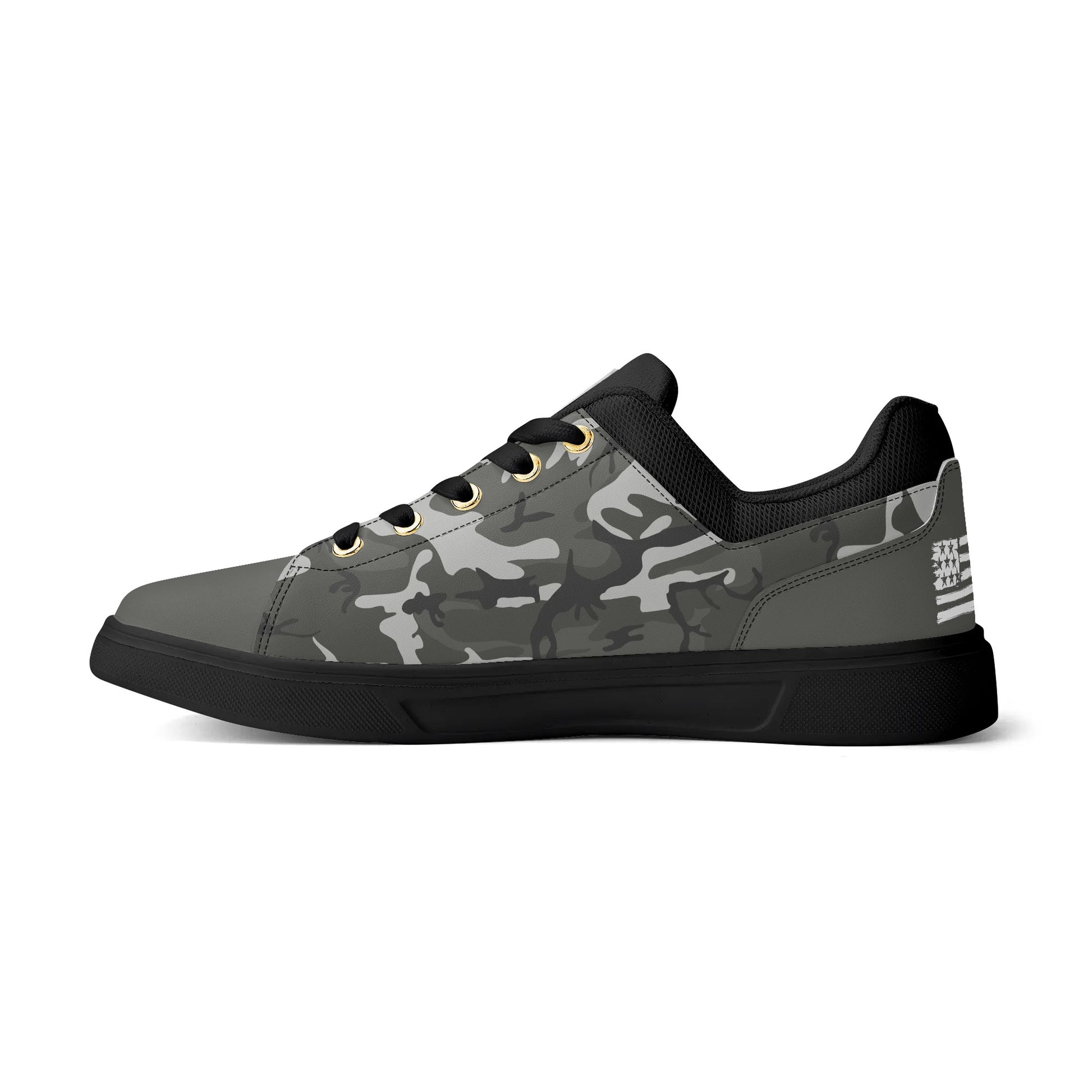 Camouflage PU Leather Low Top Skateboard Shoes with Flag Graphic - NocturnalExpressions