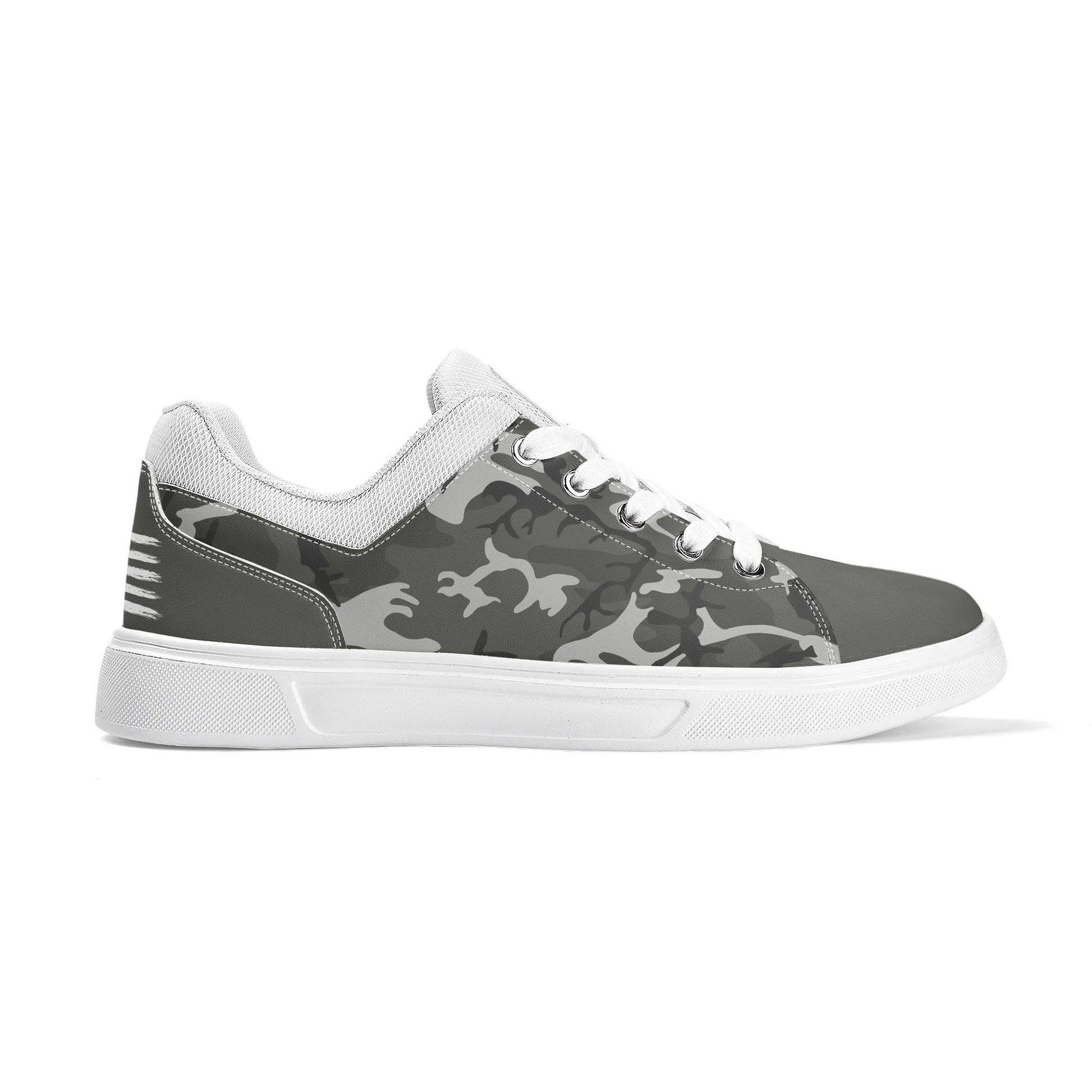 Camouflage PU Leather Low Top Skateboard Shoes with Flag Graphic - NocturnalExpressions