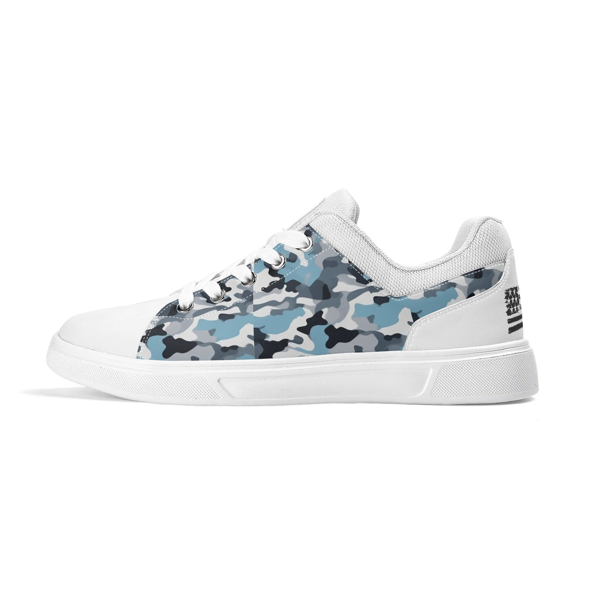 Camouflage PU Leather Low Top Skateboard Shoes with Flag Graphic - NocturnalExpressions