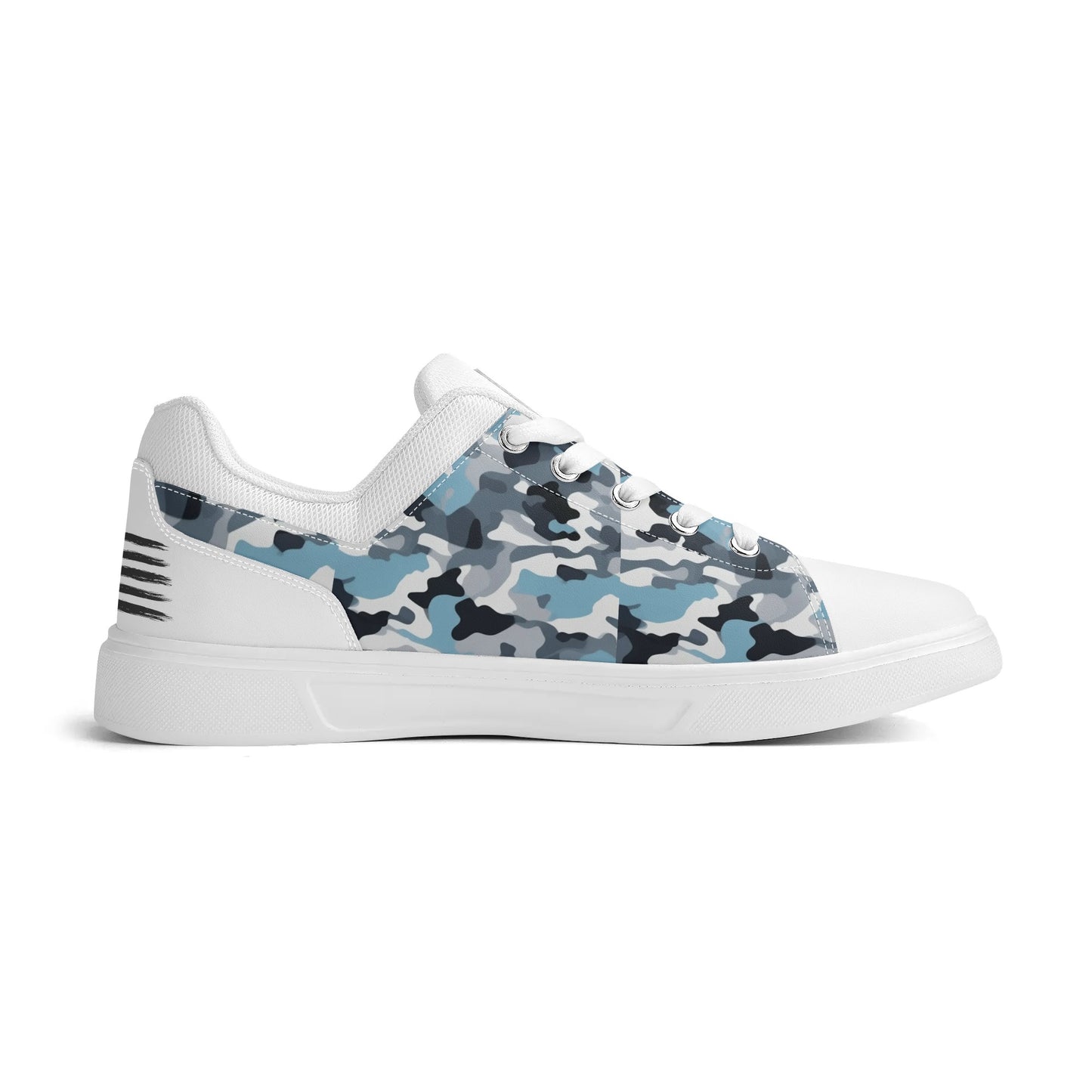 Camouflage PU Leather Low Top Skateboard Shoes with Flag Graphic - NocturnalExpressions