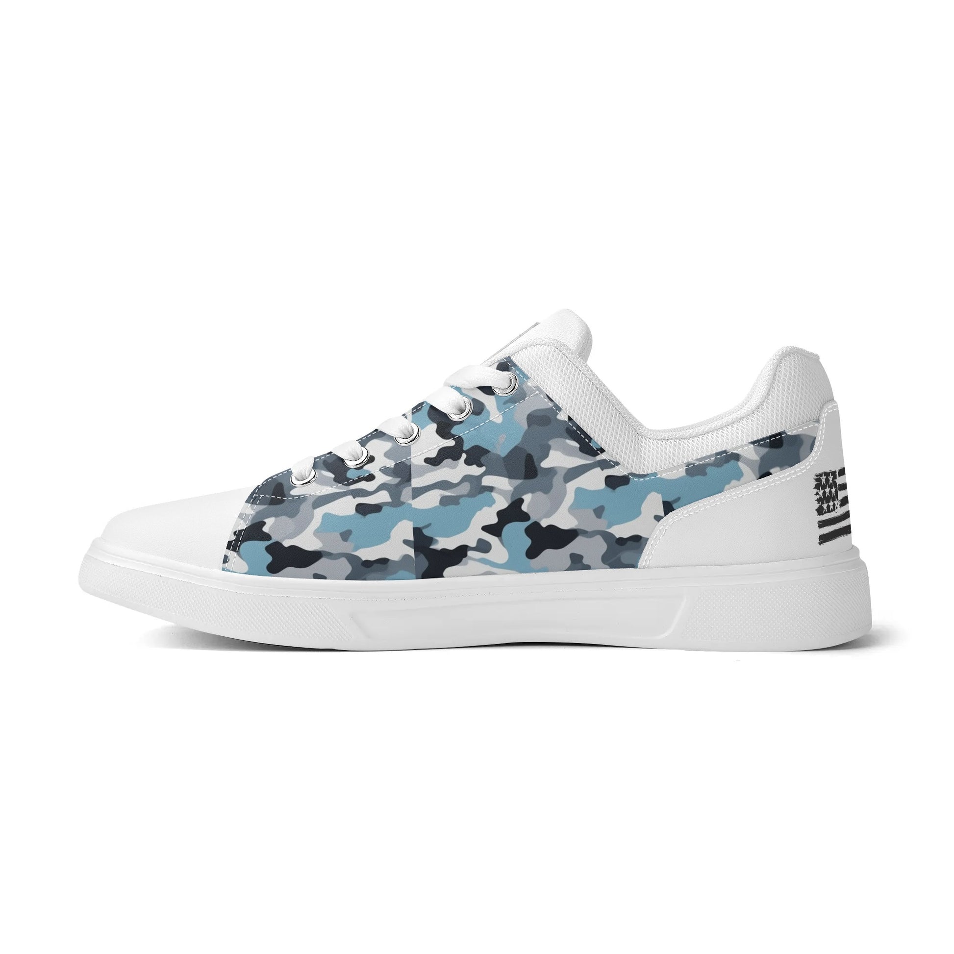 Camouflage PU Leather Low Top Skateboard Shoes with Flag Graphic - NocturnalExpressions